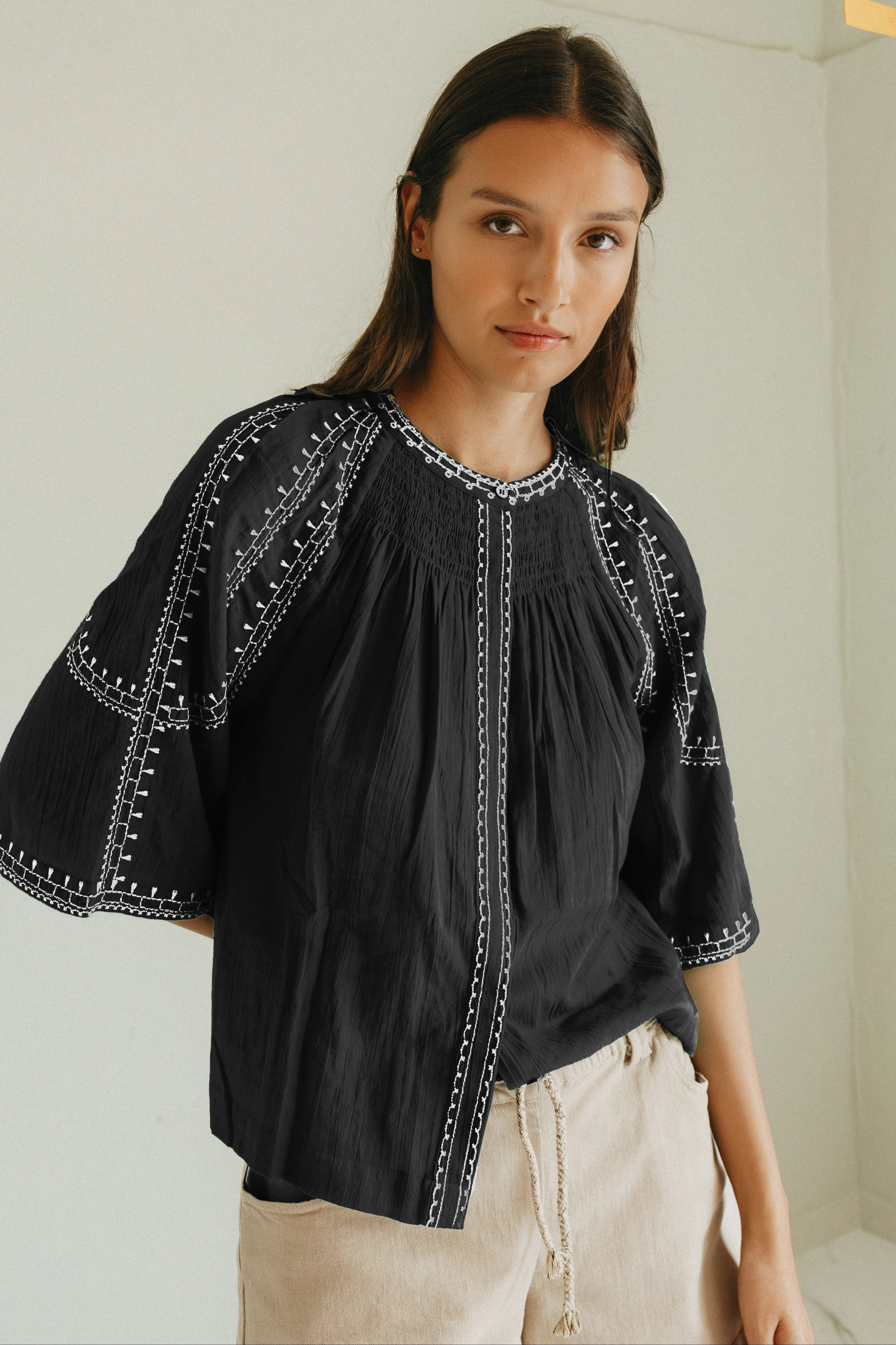 Indi & Cold Bell Sleeve Blouse VV26AD185 Black