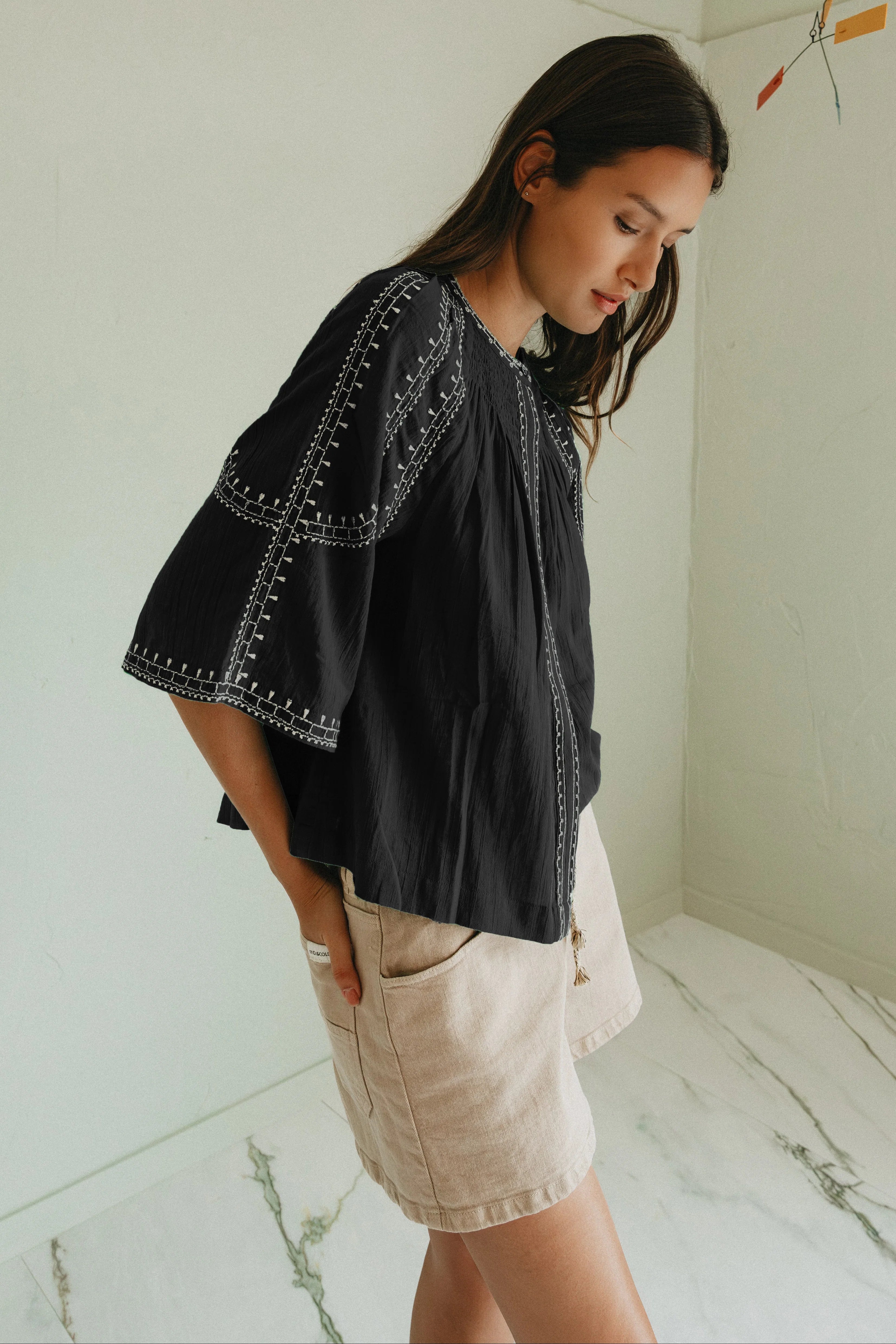 Indi & Cold Bell Sleeve Blouse VV26AD185 Black