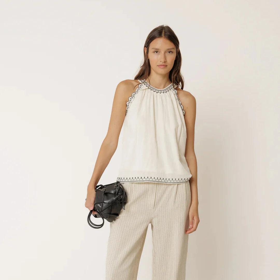 Indi & Cold Contrast Embroidery Top VV26AD187 Ecru