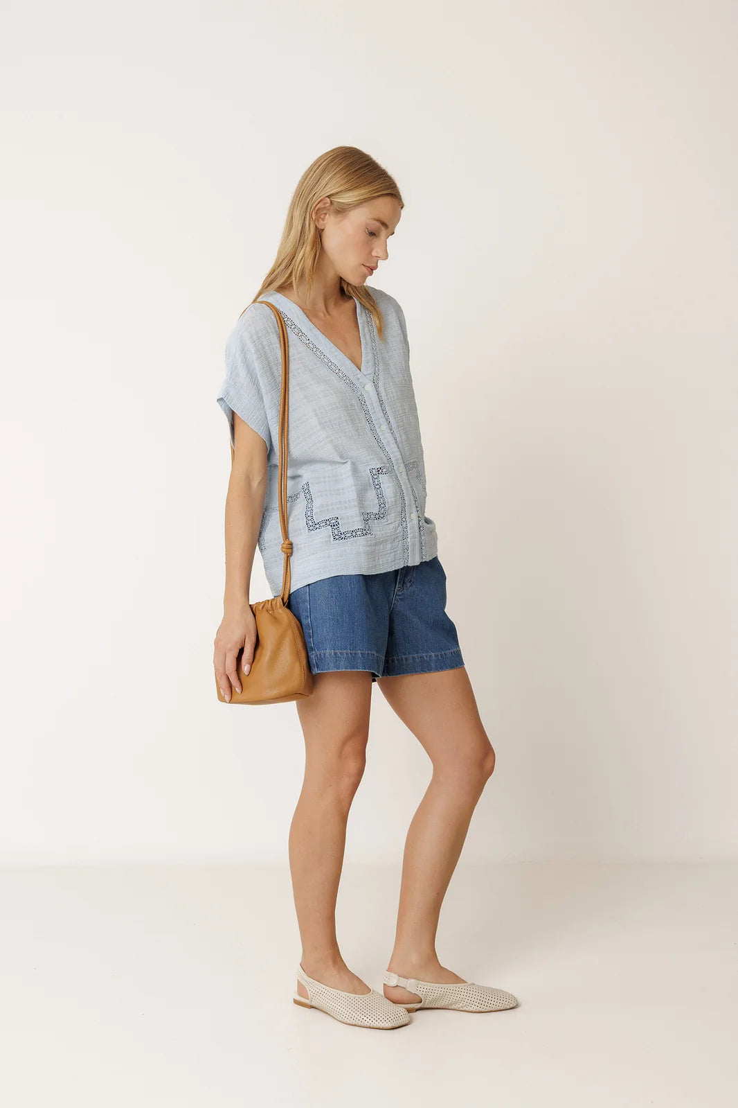 Indi & Cold Inset Lace Shirt VV26AD257 Sky Blue