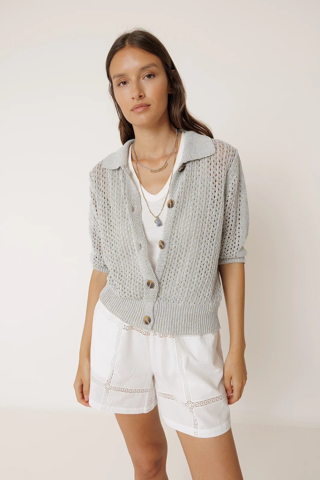 Indi & Cold Open Knit Cardigan VV26EA525 Ice