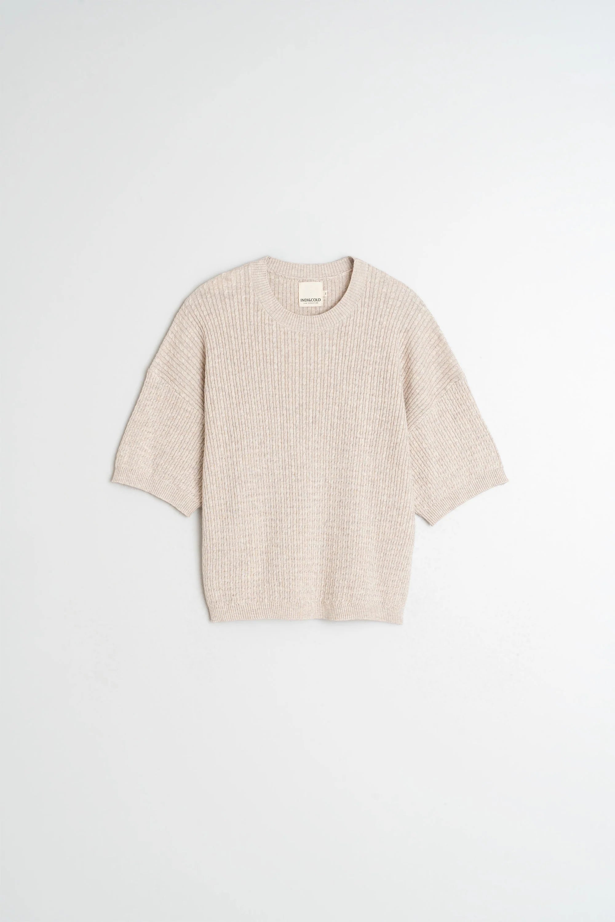 Indi & Cold Ribbed Knit Sweater Beige RD491