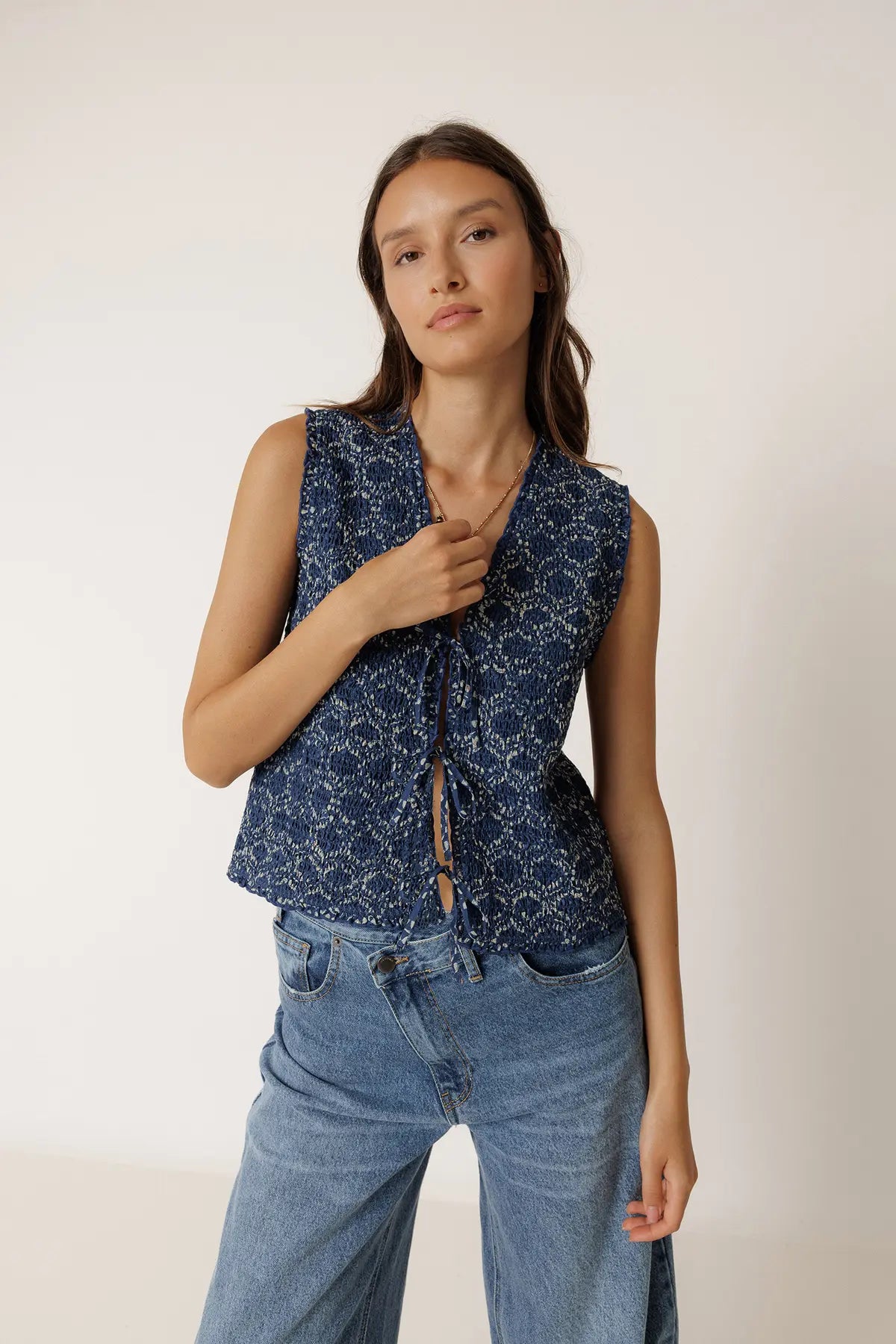 Indi & Cold Sheered Tie Front Vest Top VV26MC110