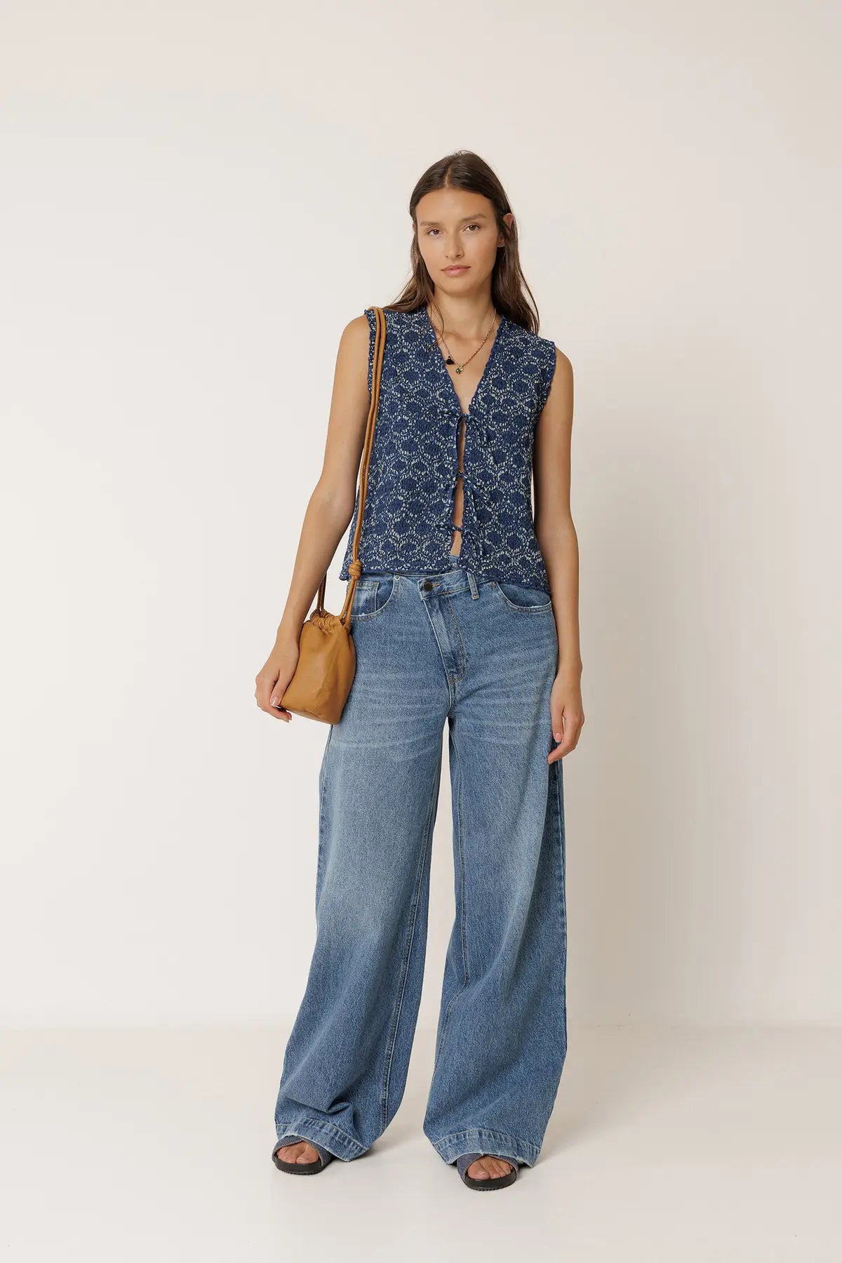 Indi & Cold Sheered Tie Front Vest Top VV26MC110
