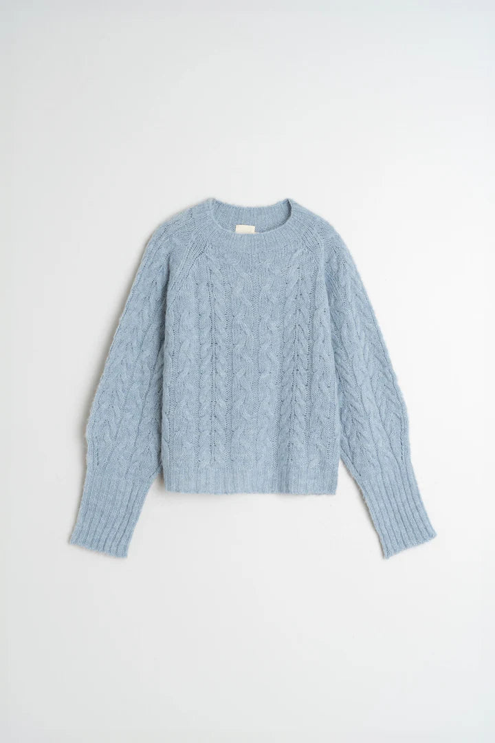 Indi & Cold Crop Cable Sweater Cielo Blue EA501
