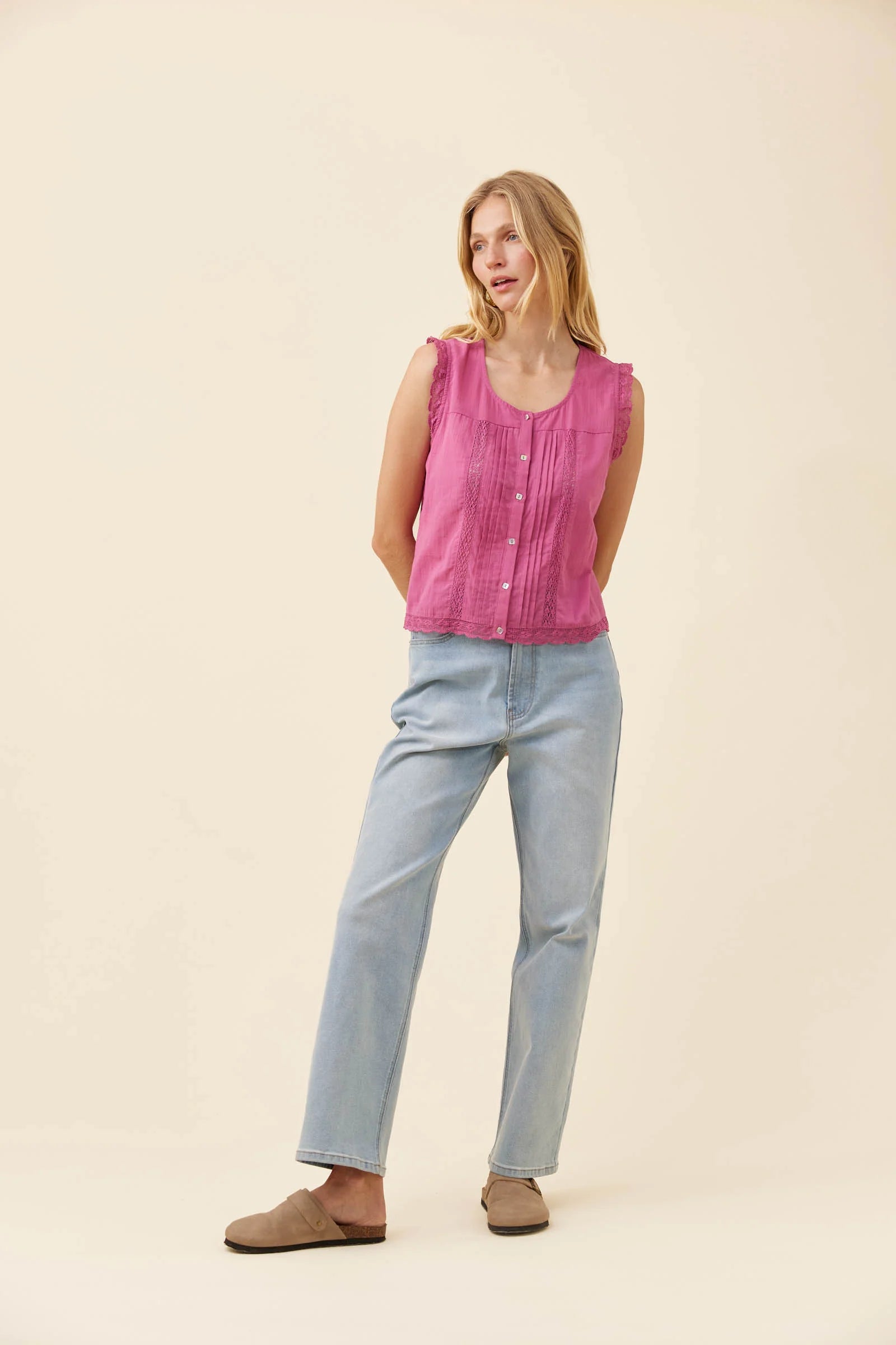 Isle of Mine Frances Button Tank Magenta