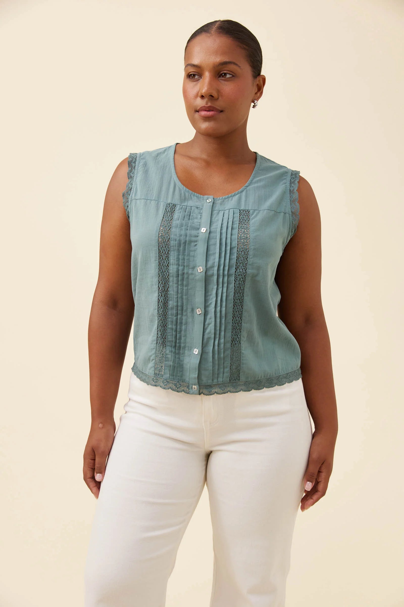 Isle of Mine Frances Button Tank Soft Teal