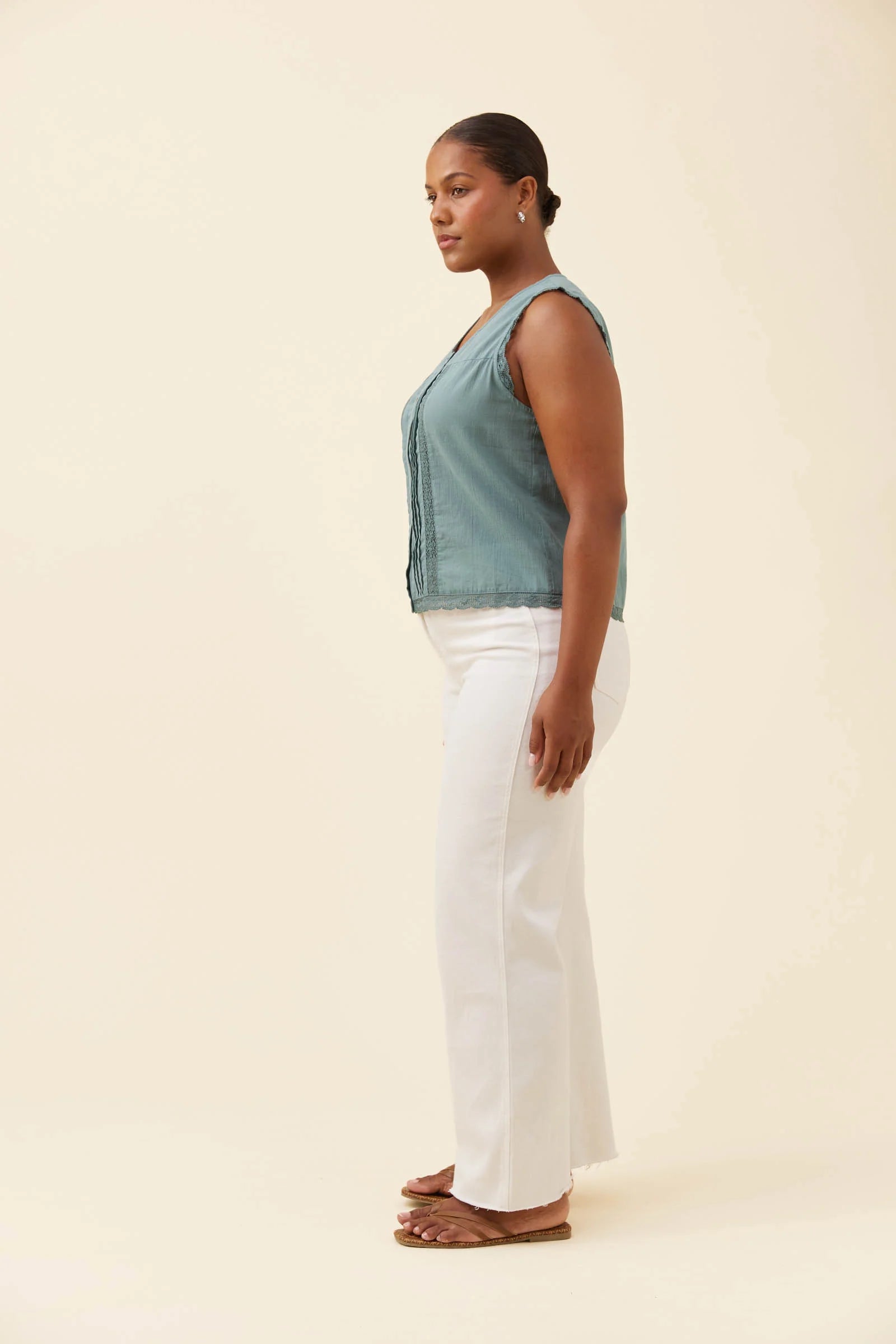 Isle of Mine Frances Button Tank Soft Teal