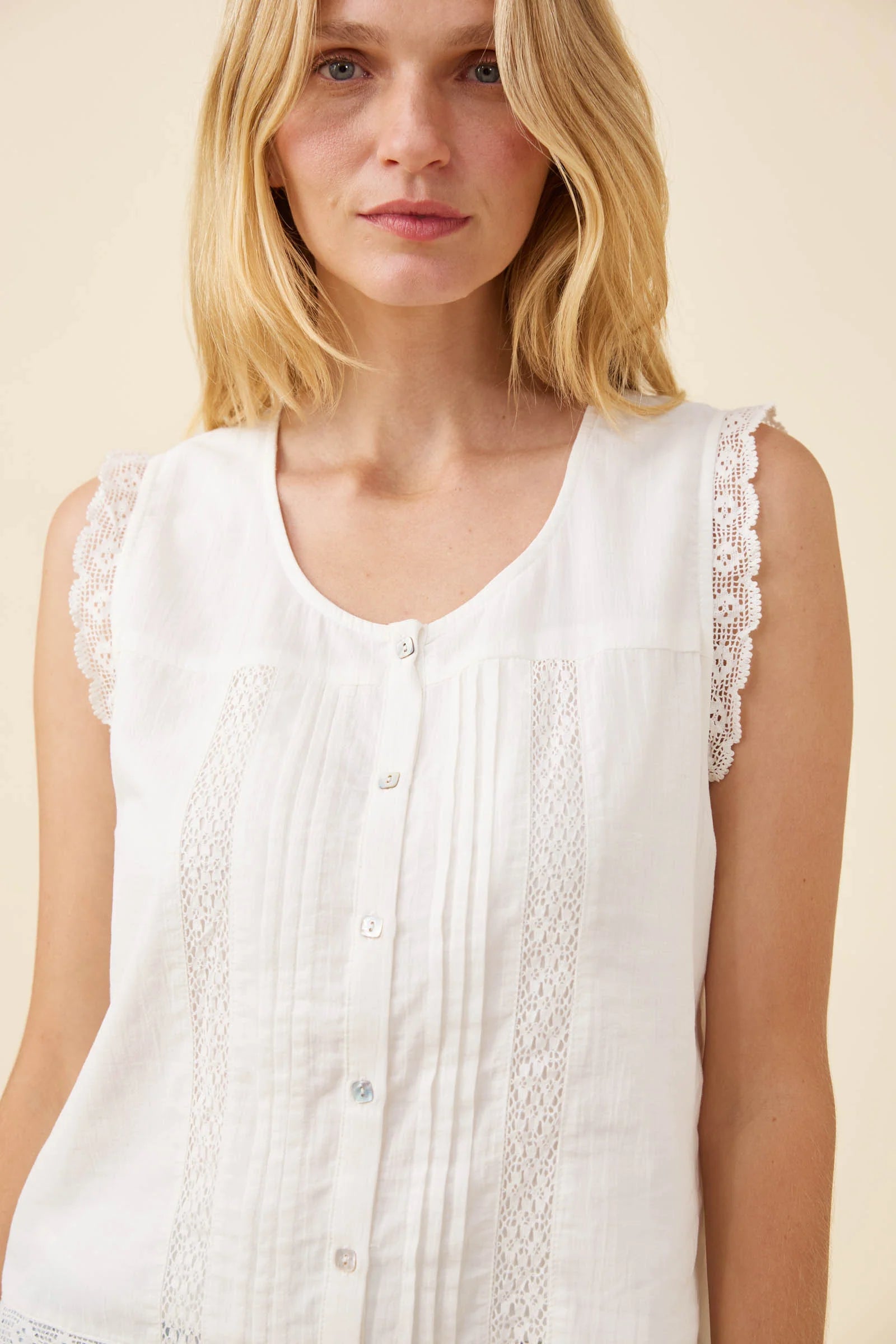 Isle of Mine Frances Button Tank White