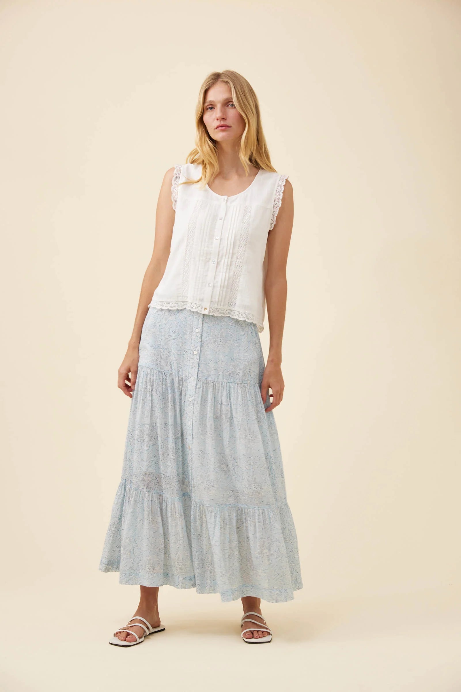 Isle of Mine Frances Button Tank White