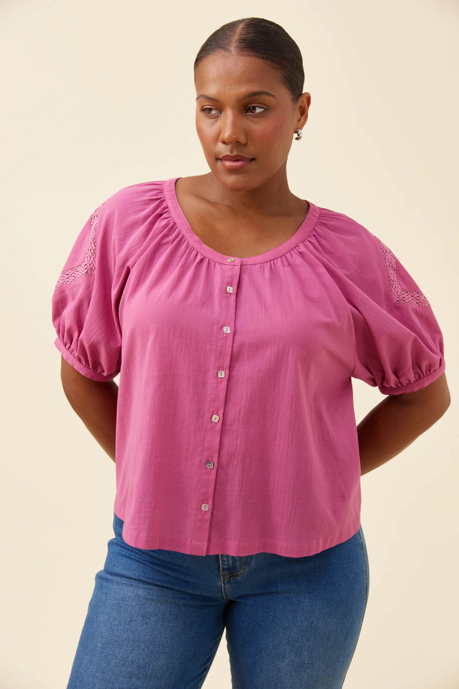 Isle of Mine Frances Button Top Magenta