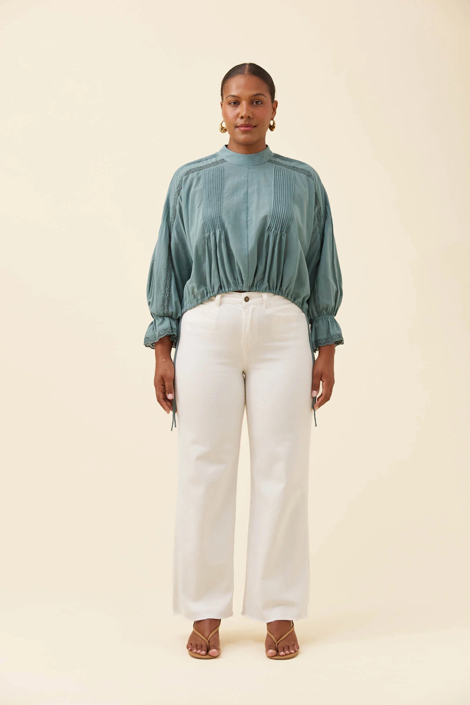Isle of Mine Frances Drawstring Top Soft Teal