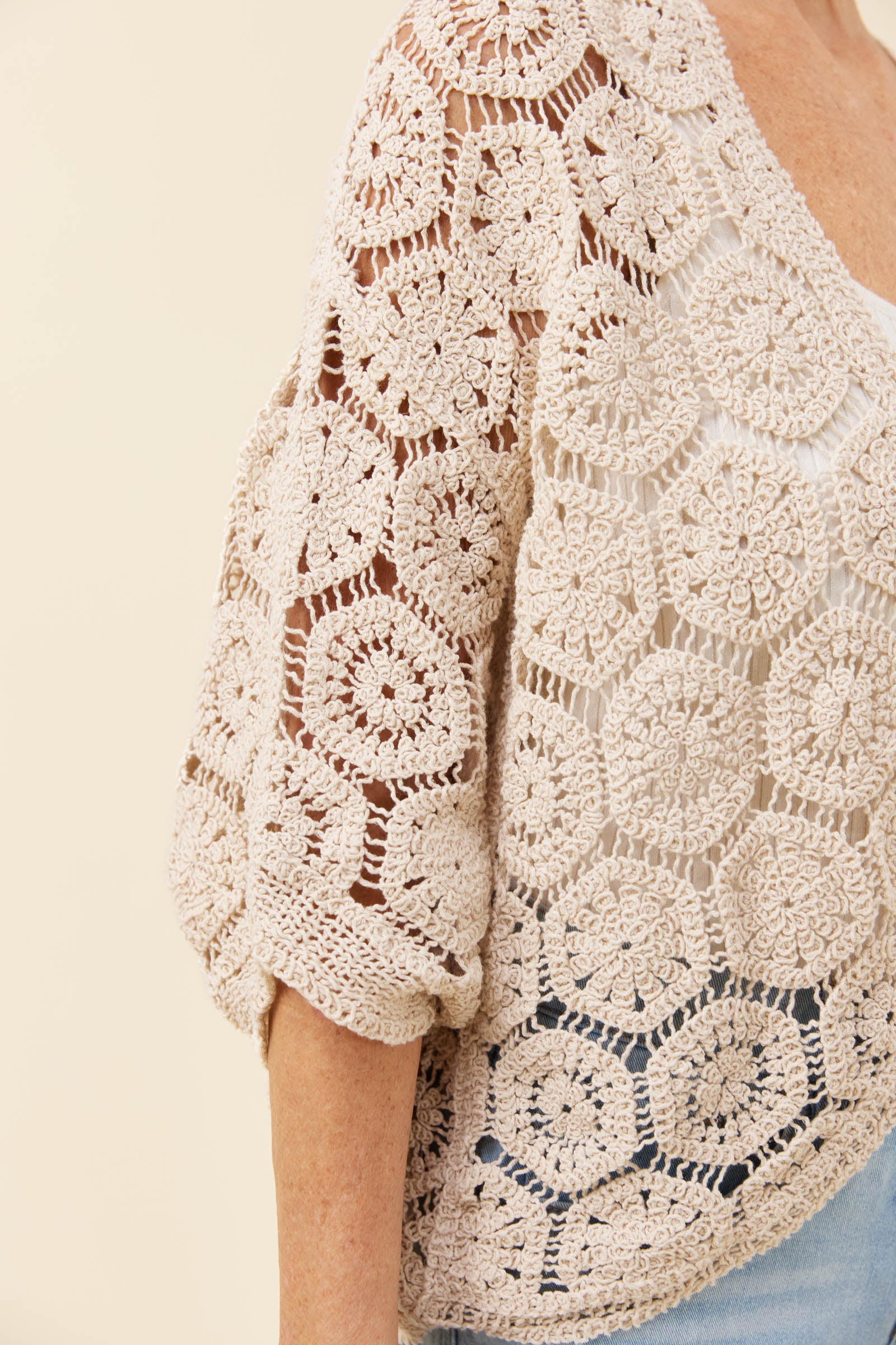 Isle of Mine Maggie Crochet Cape One Size Canvas