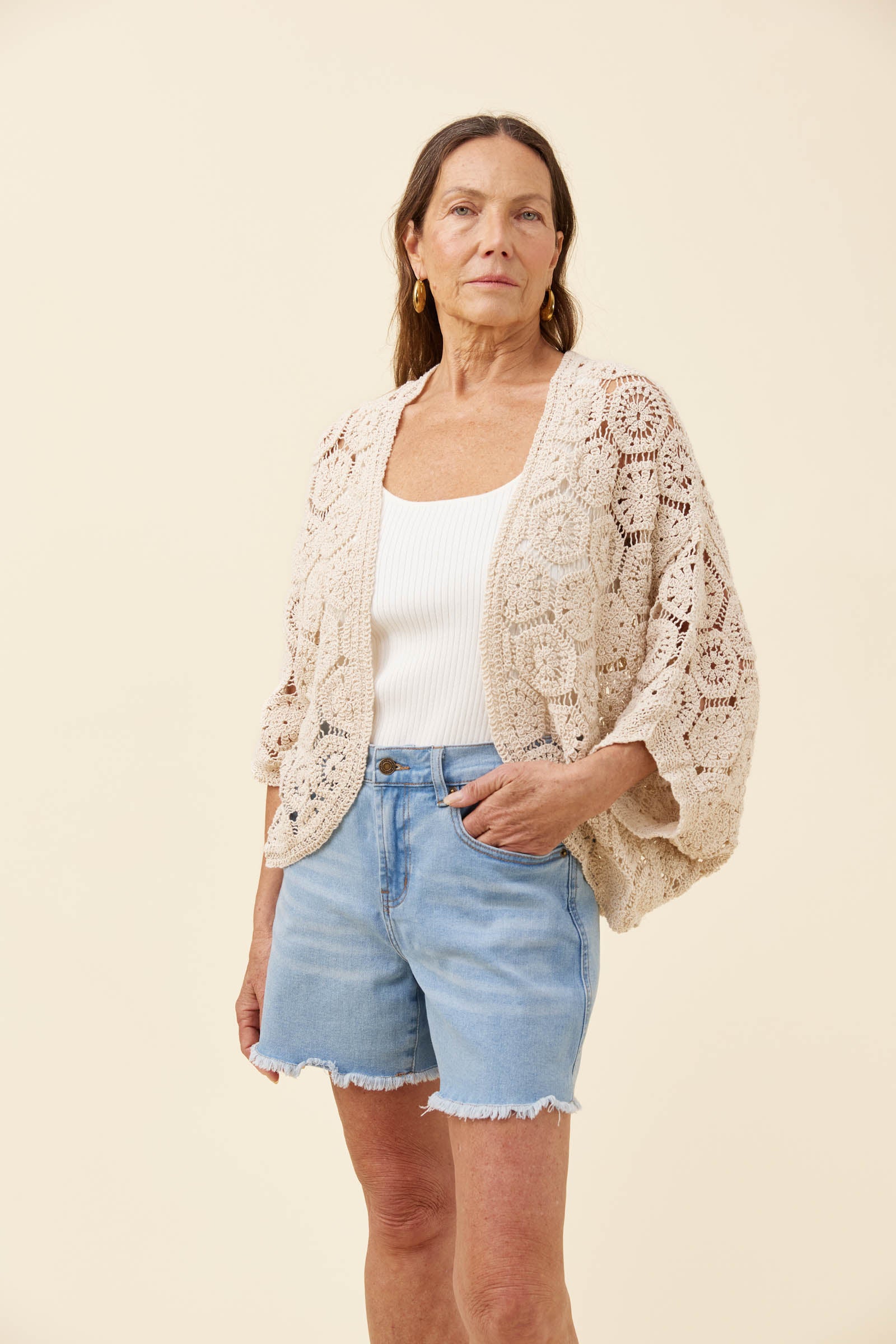 Isle of Mine Maggie Crochet Cape One Size Canvas