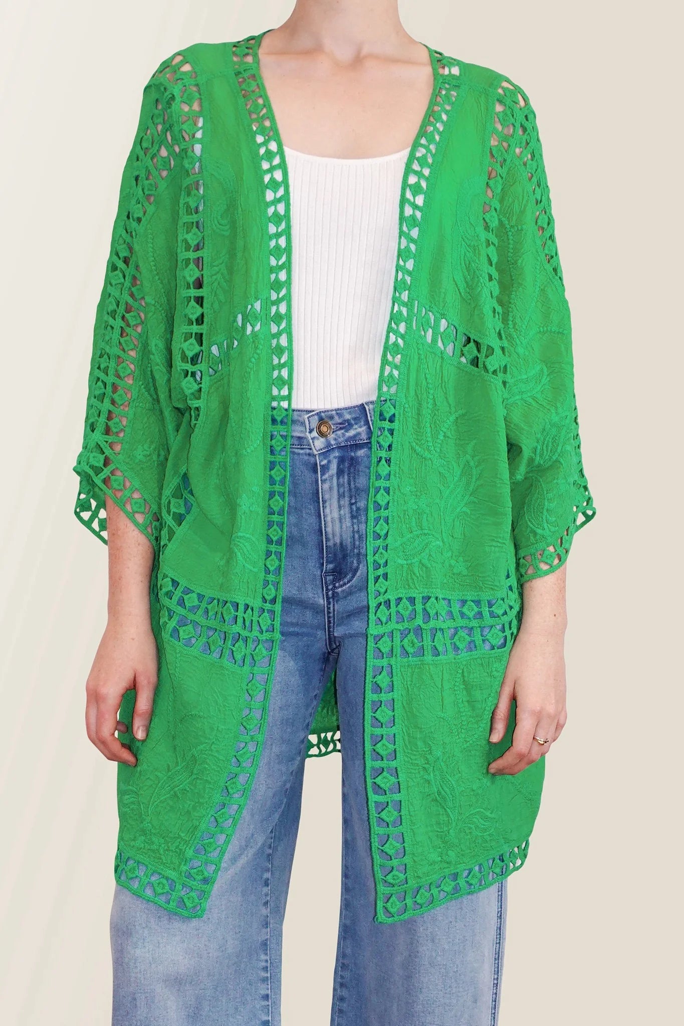 Isle of Mine Oline Lace Kimono One Size Green