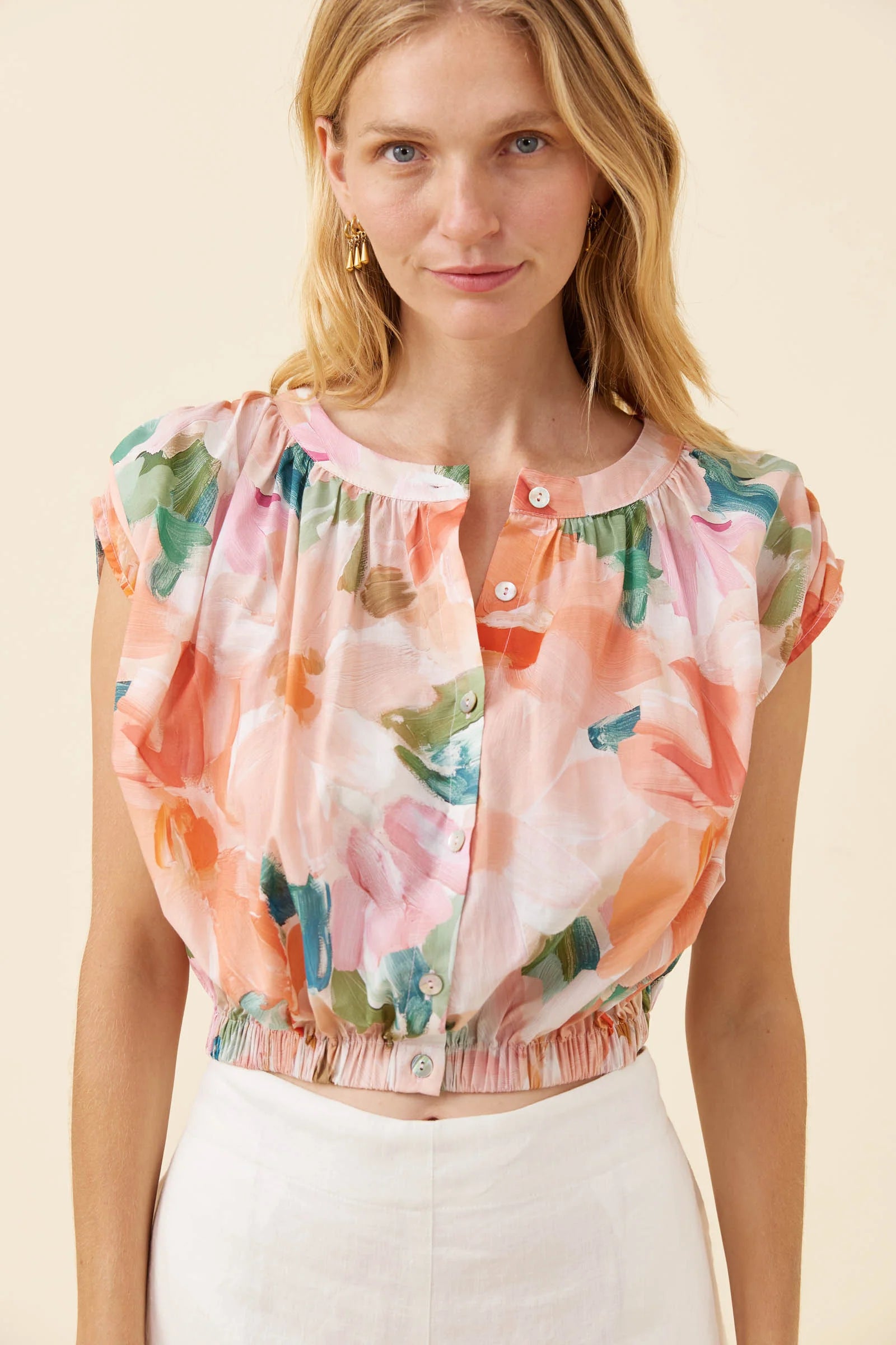 Isle of Mine Rosa Reversible Crop Top White Pink or Floral