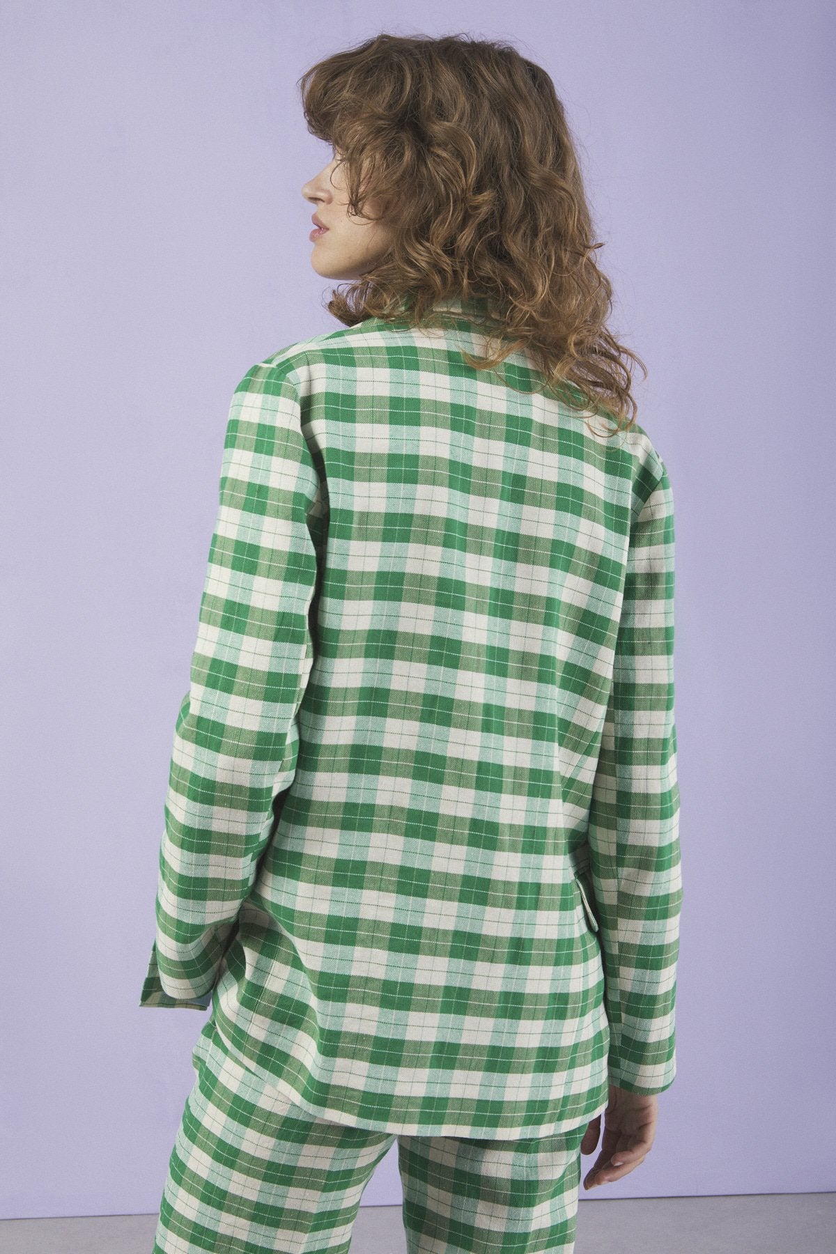 Otto D'Ame Linen Blend Double-Breasted Jacket Green Check