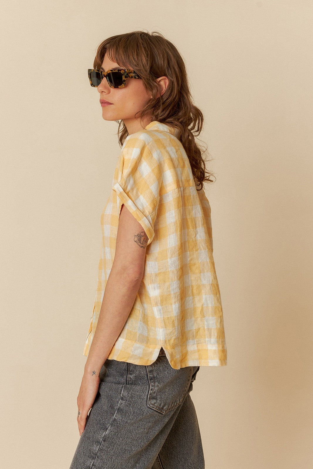 Indi & Cold KI210 Oversize Vichy Shirt Mandarin