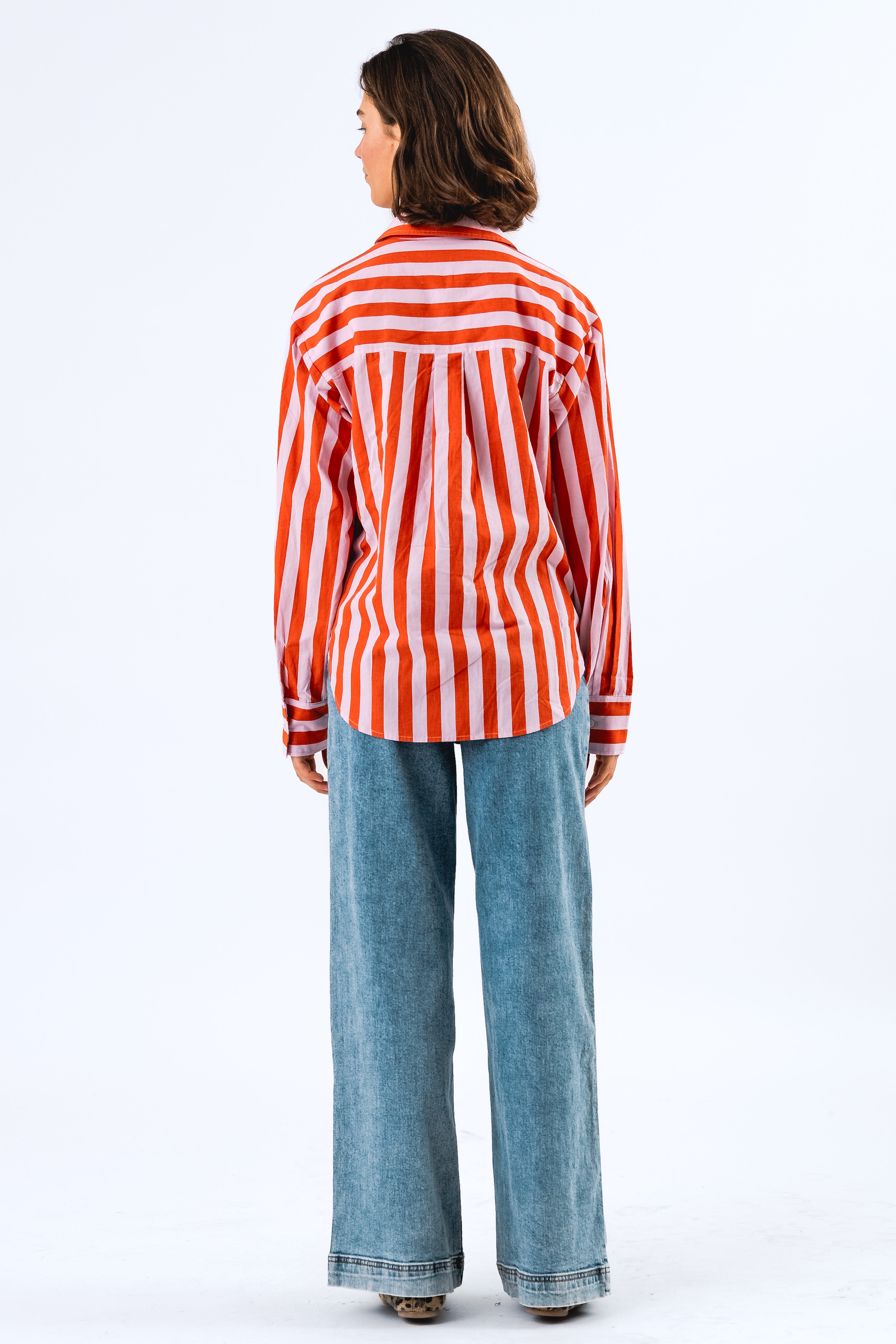 Lollys Laundry Bleeker Shirt LS Orange Pink Stripe