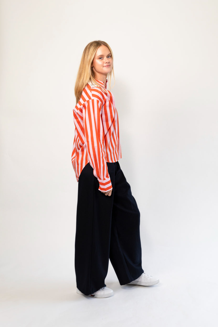 Lollys Laundry Bleeker Shirt LS Orange Pink Stripe