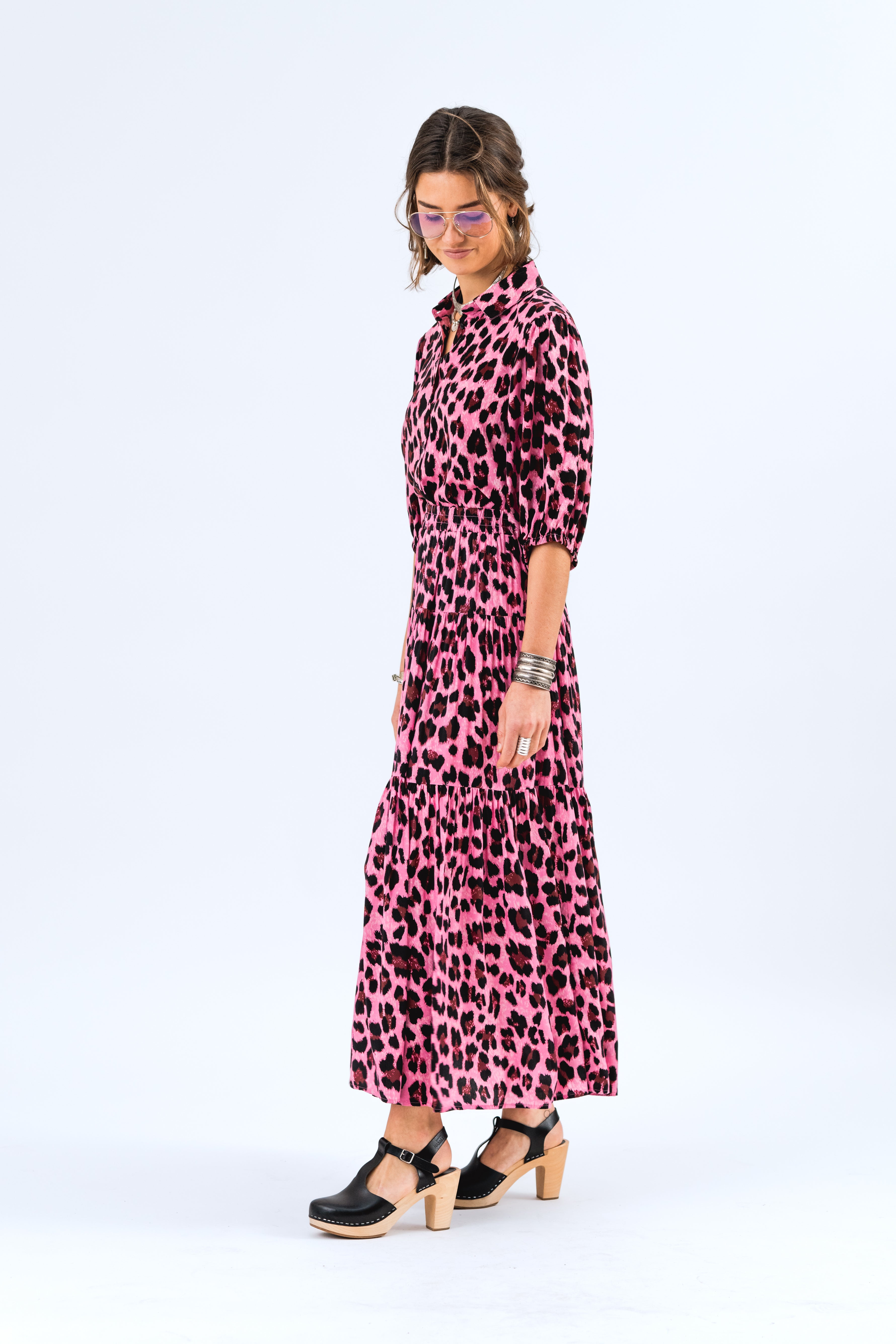 Lollys Laundry Harper Maxi Dress 3/4 Neon Pink