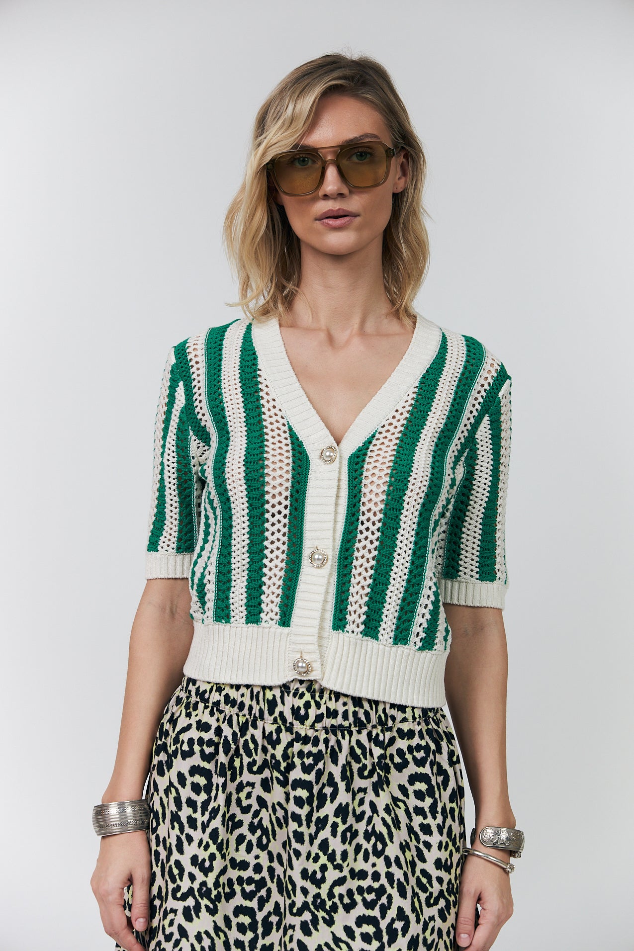 Lollys Laundry SivaLL Knit Cardigan SS Green