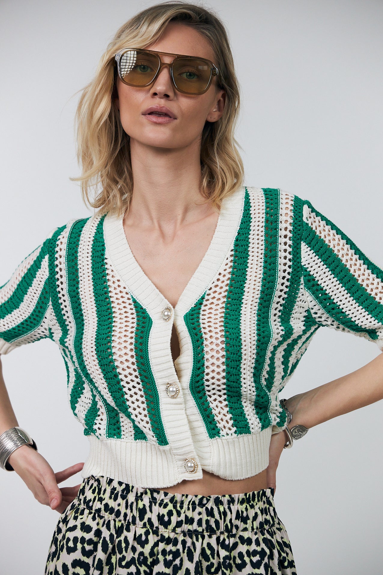 Lollys Laundry SivaLL Knit Cardigan SS Green