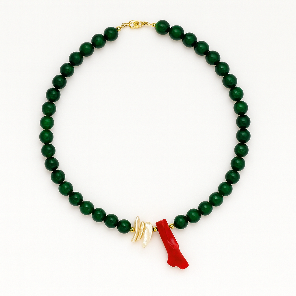 Mē the Label Moss & Coral Necklace