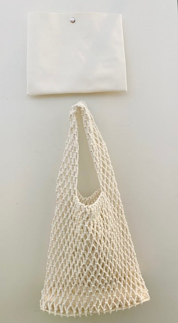 Mē the Label Woven Tote & Pouch Large White