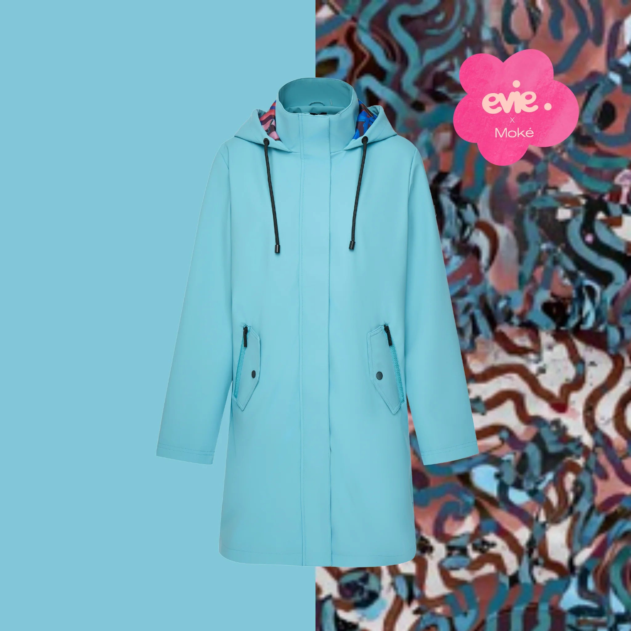 Moke Billie Raincoat Aqua with Evie Aqua Trails