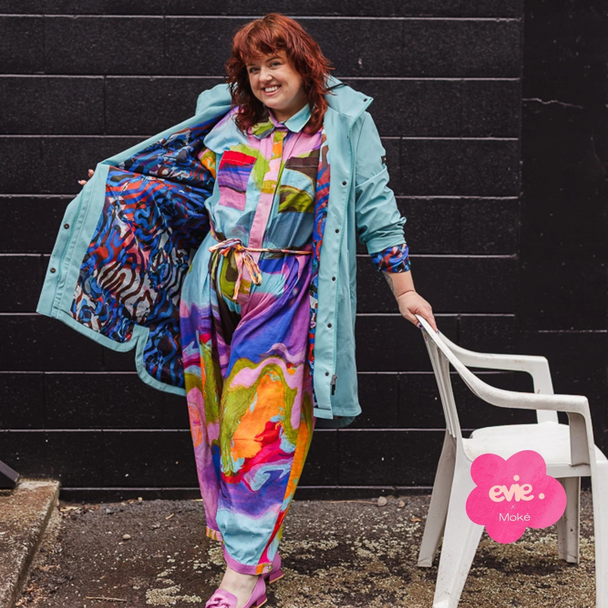 Moke Billie Raincoat Aqua with Evie Aqua Trails