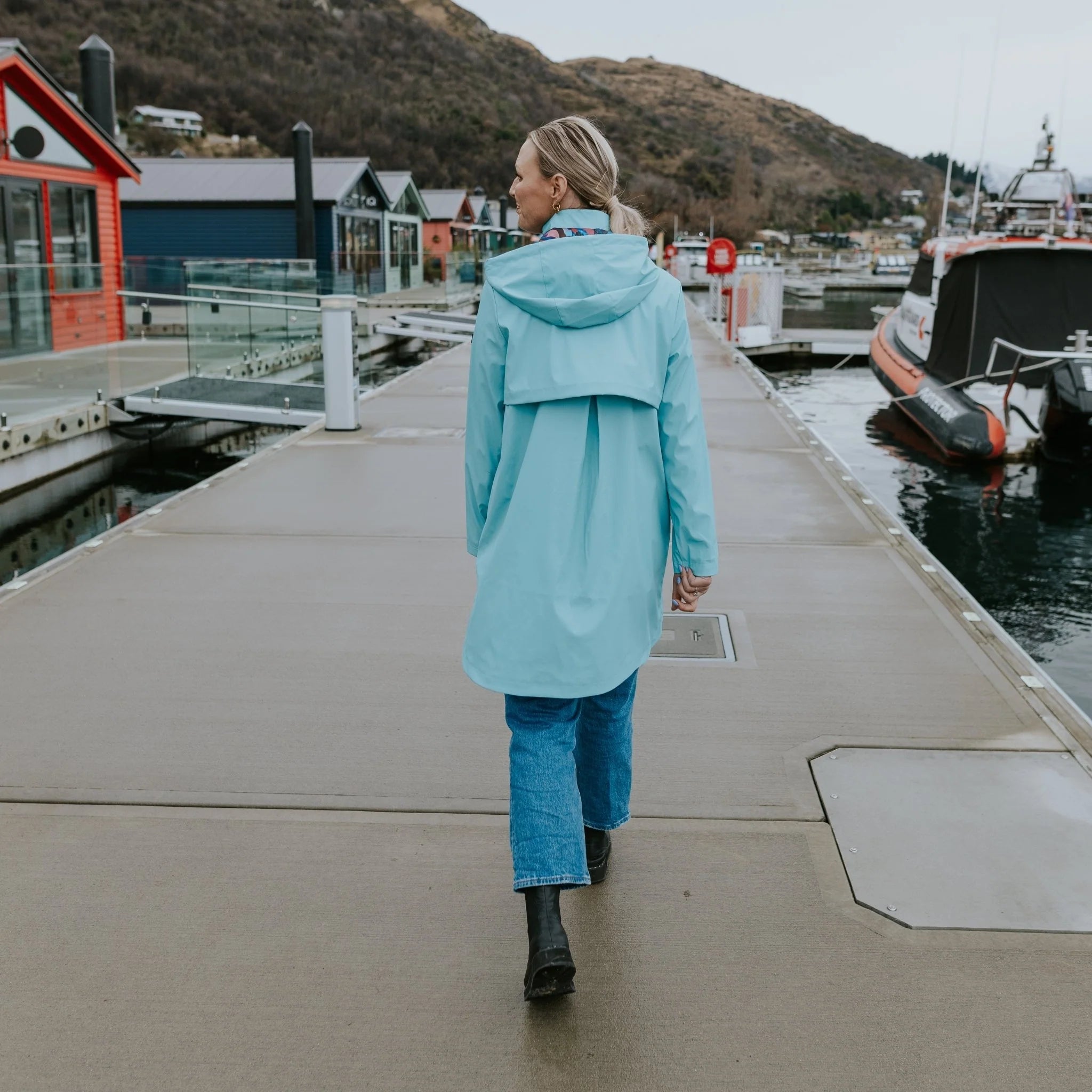 Moke Billie Raincoat Aqua with Evie Aqua Trails