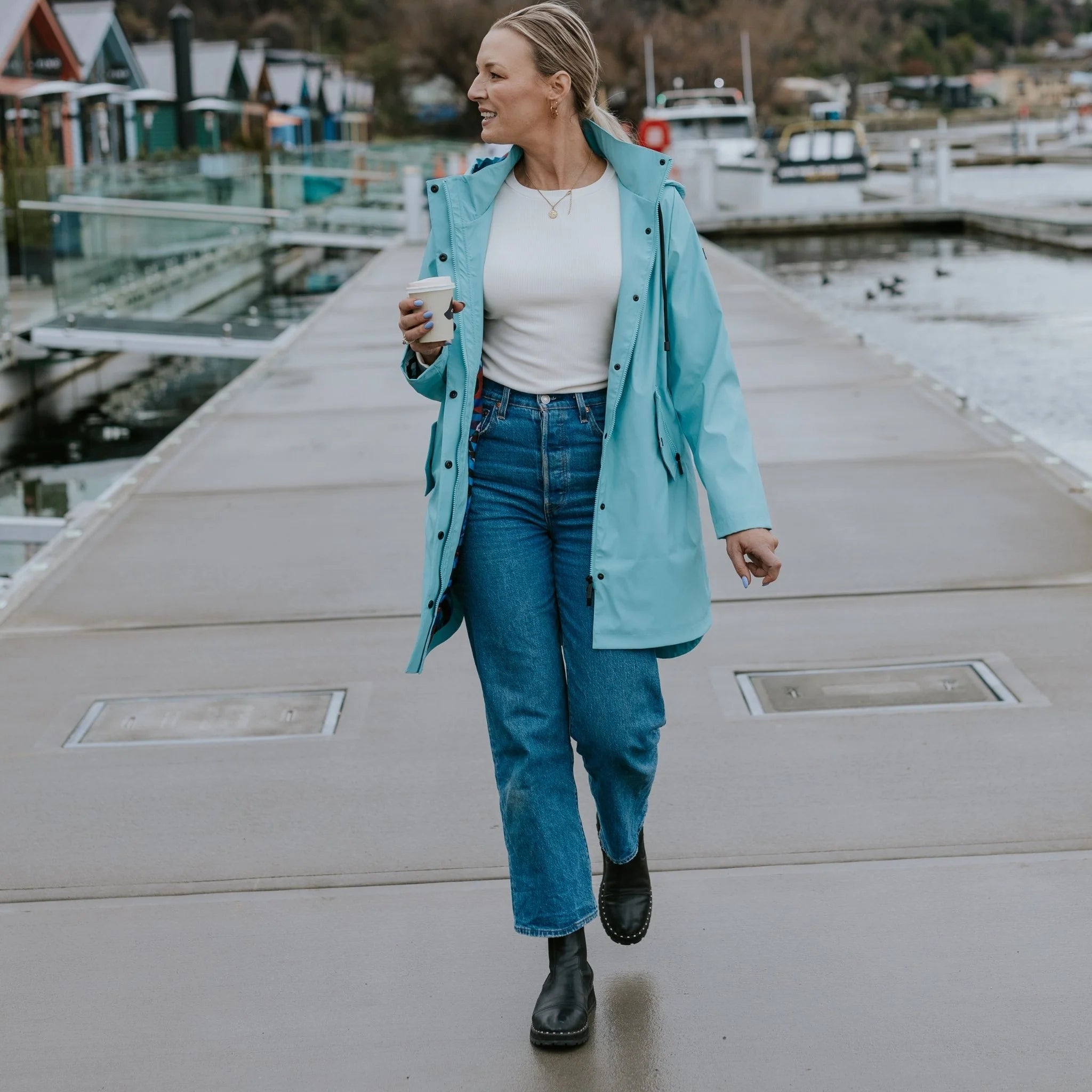 Moke Billie Raincoat Aqua with Evie Aqua Trails