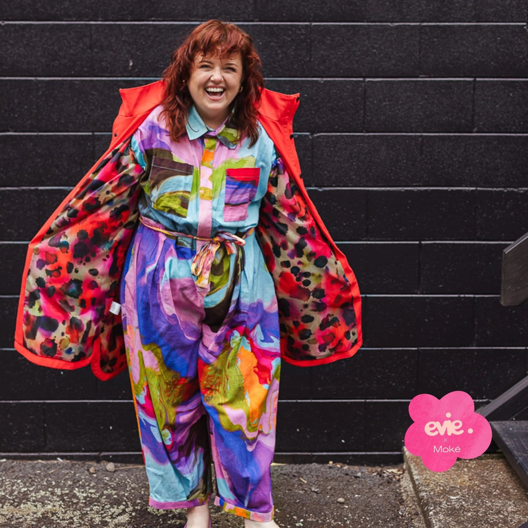 Moke Billie Raincoat Cherry Tomato with Evie Alternative Animal