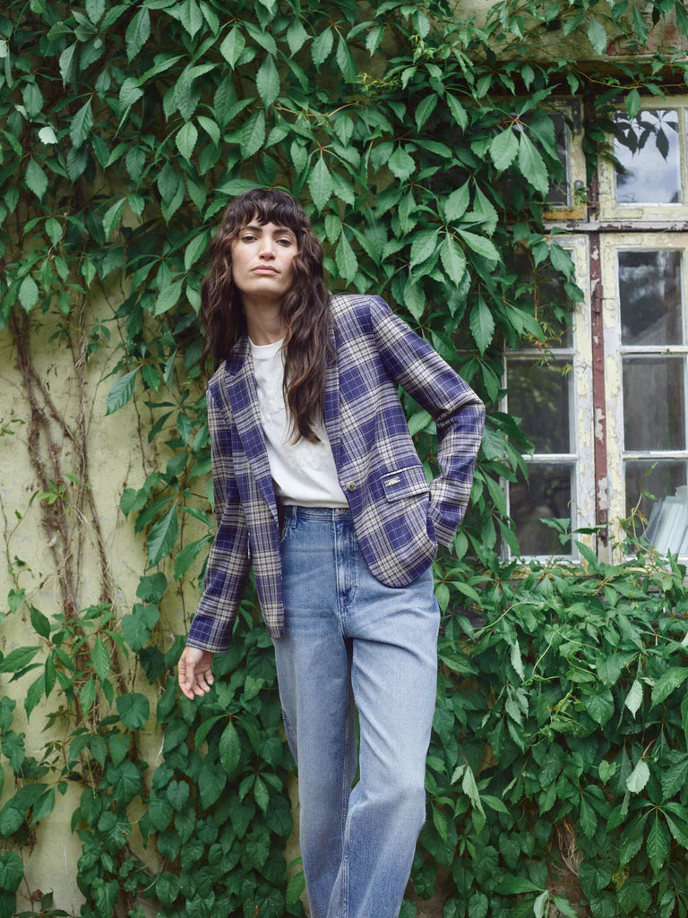 Mos Mosh Blake Checker Blazer Crown Blue