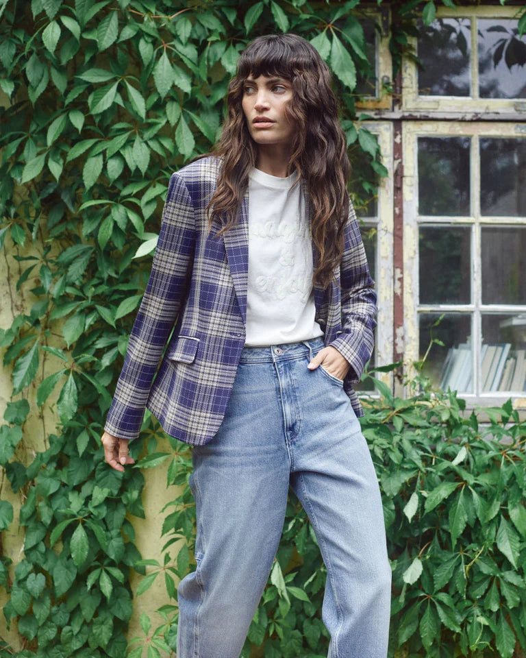 Mos Mosh Blake Checker Blazer Crown Blue