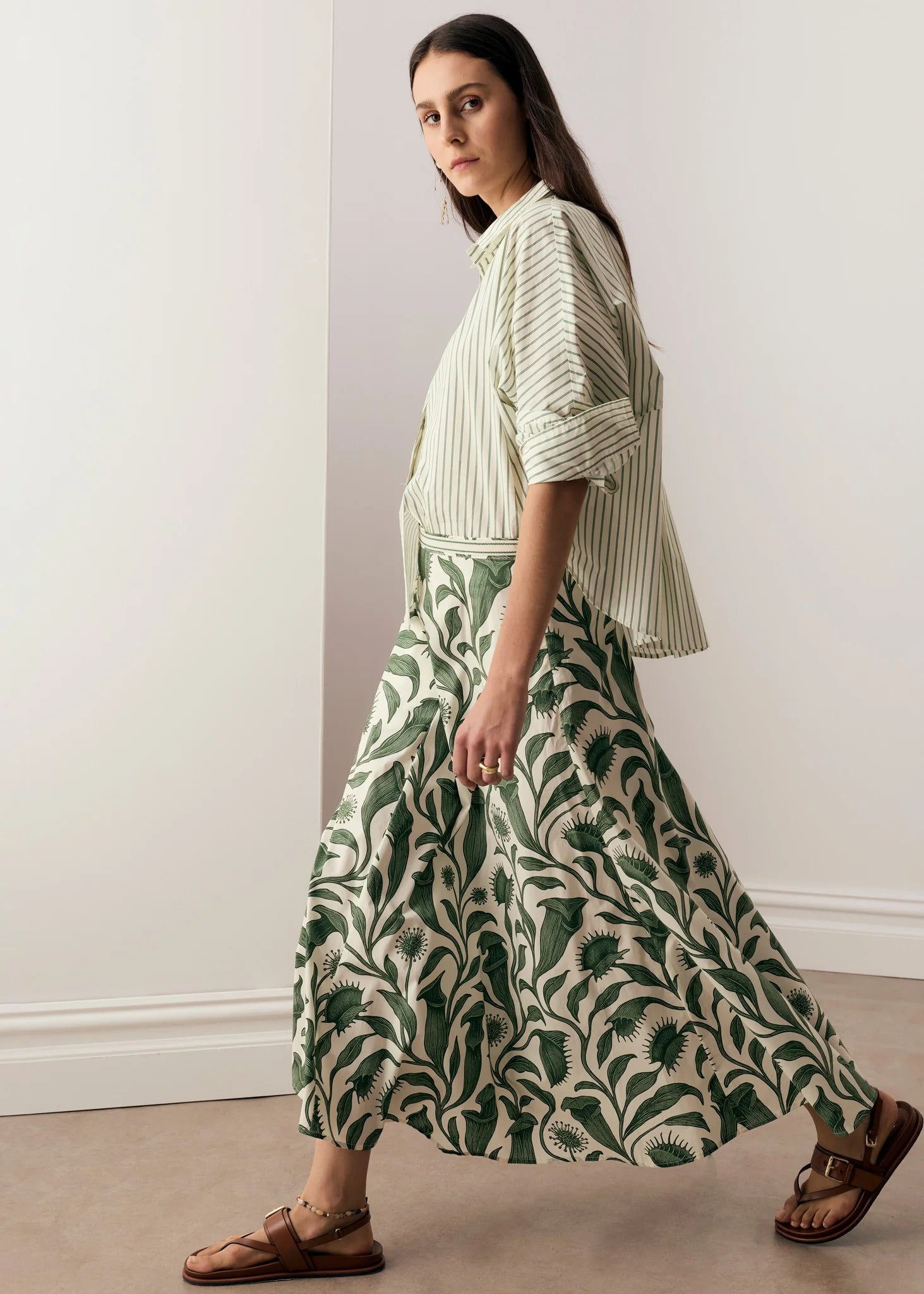 Pol Botanica Stripe Shirt Botanica Print