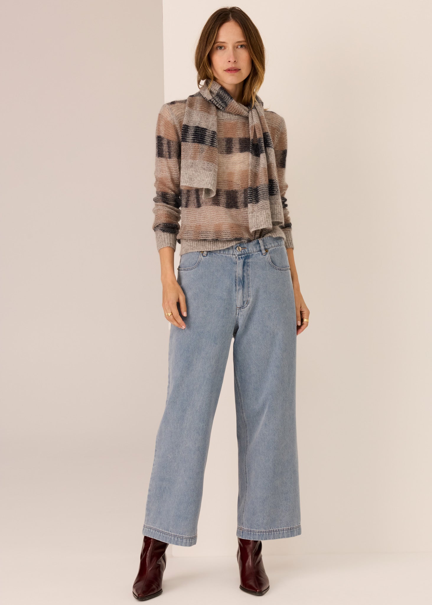 Pol Ciara Stripe Textured Knit Char/Silver/Ivory