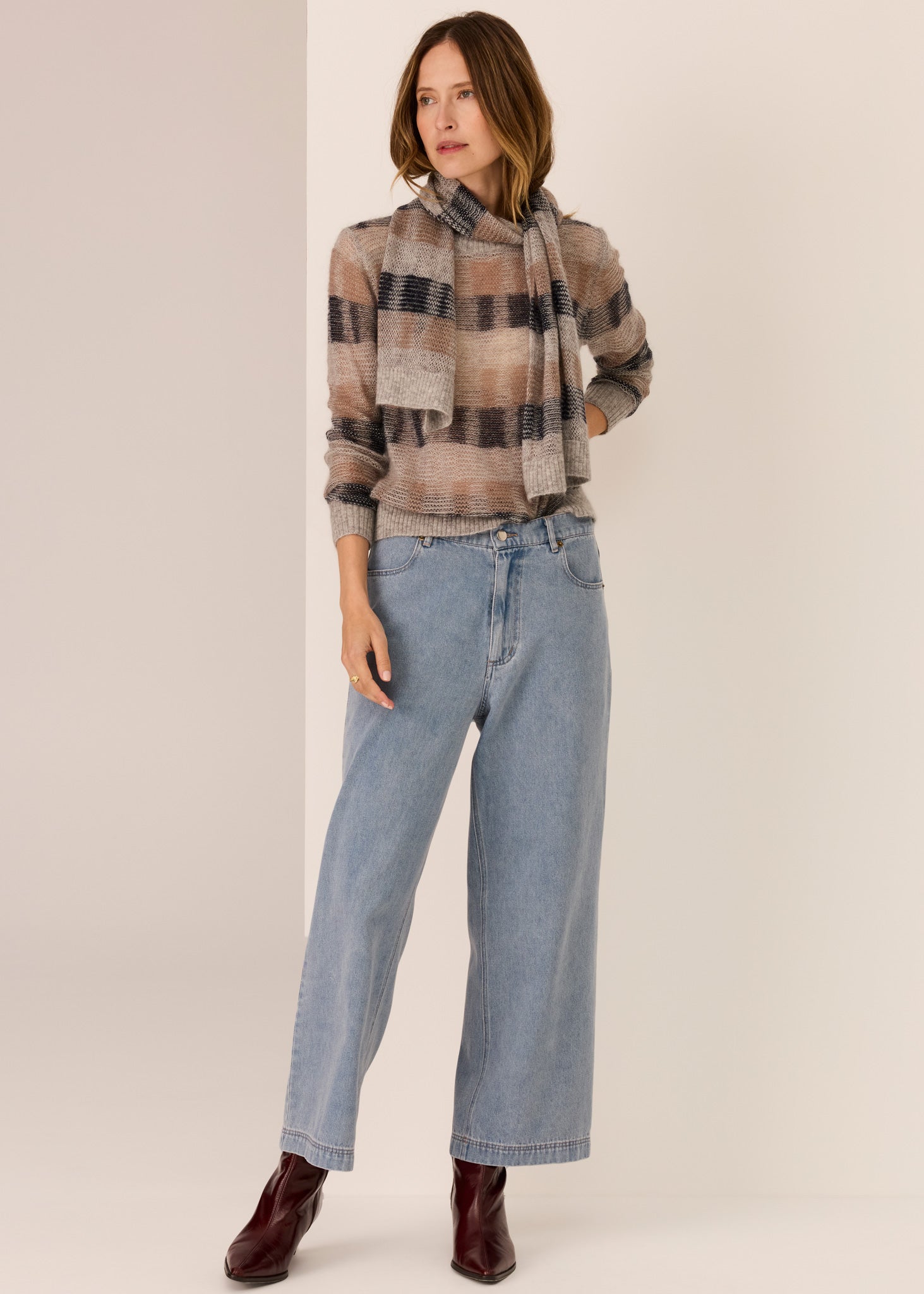 Pol Ciara Stripe Textured Knit Char/Silver/Ivory