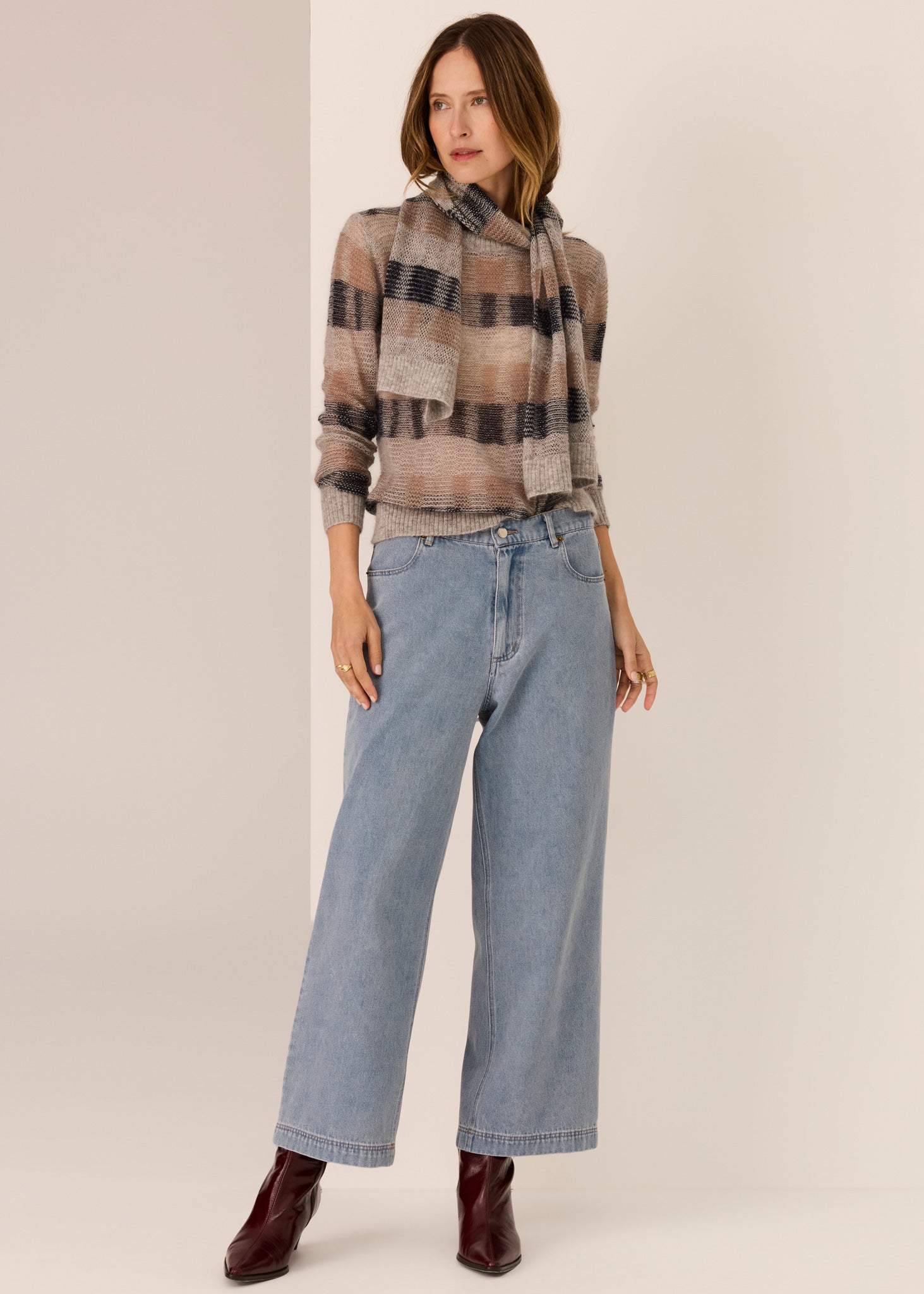 Pol Ciara Stripe Textured Knit Char/Silver/Ivory