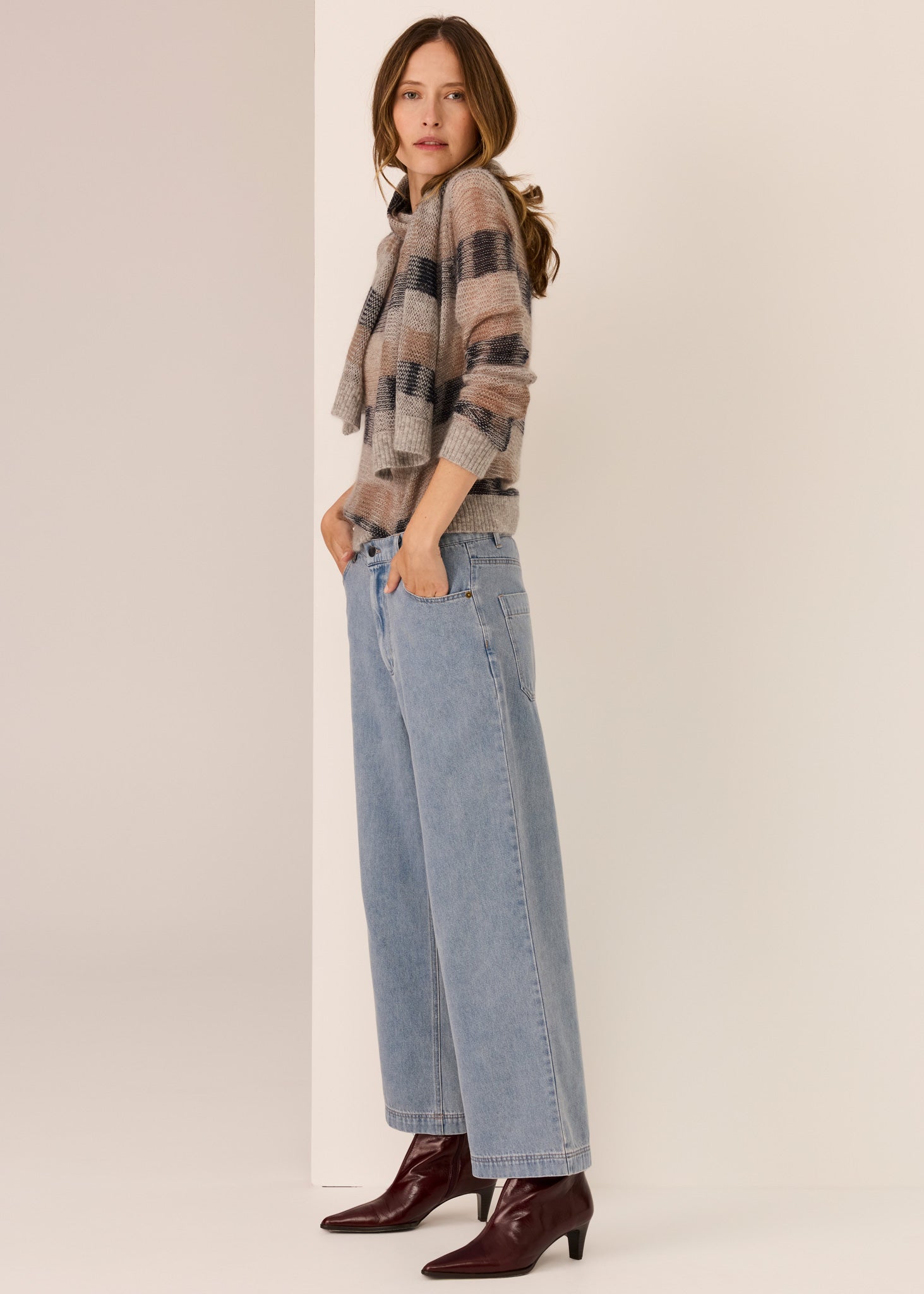 Pol Ciara Stripe Textured Knit Char/Silver/Ivory