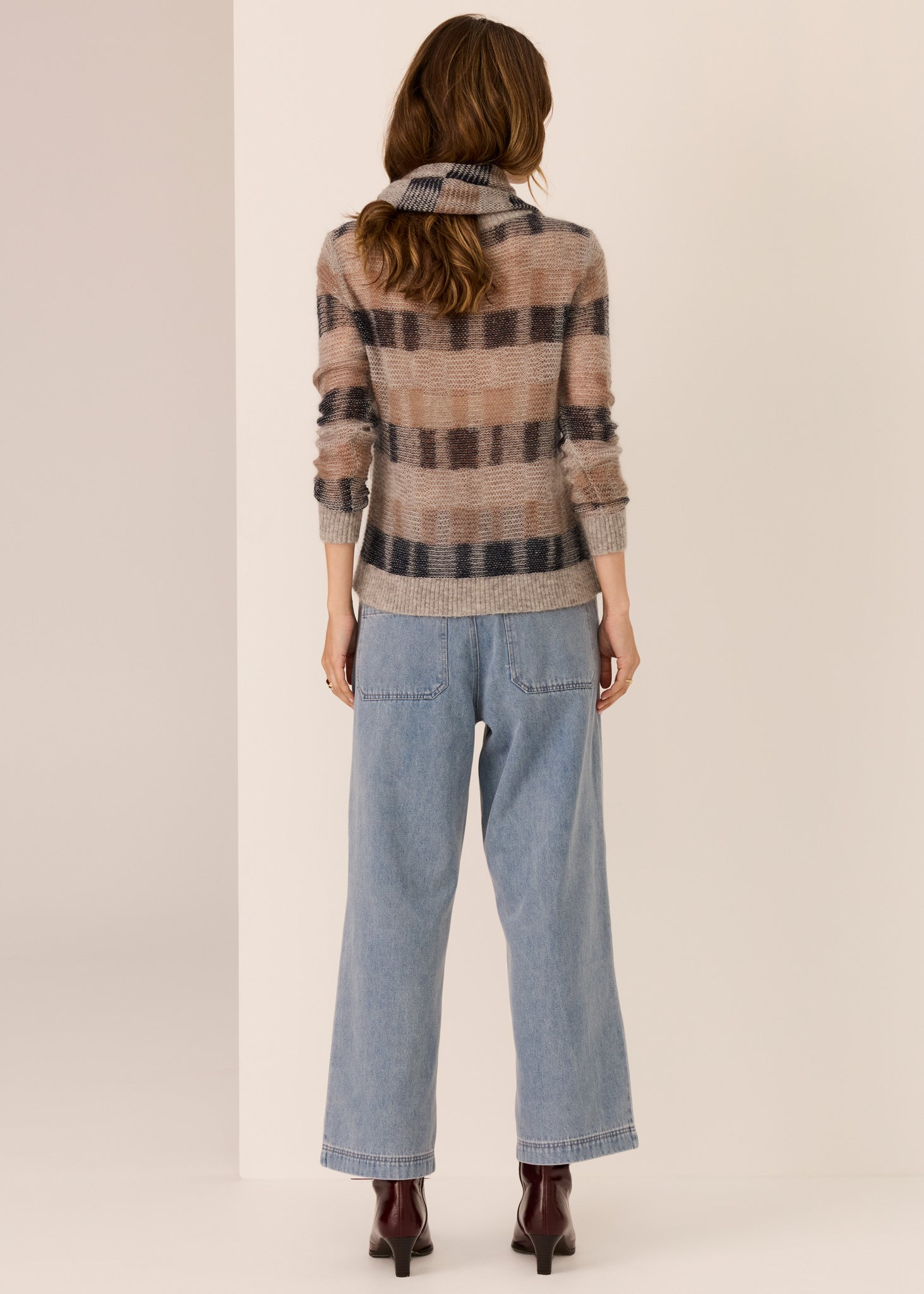 Pol Ciara Stripe Textured Knit Char/Silver/Ivory