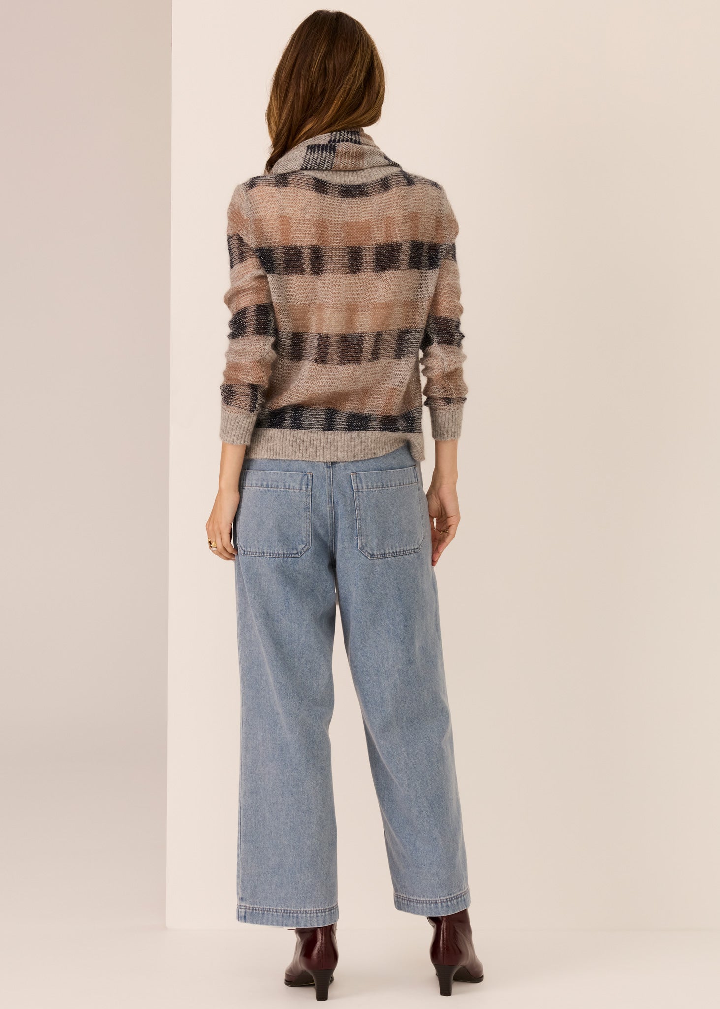 Pol Ciara Stripe Textured Knit Char/Silver/Ivory