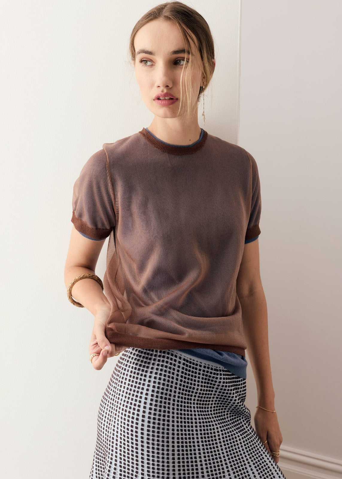 POL Kaspar Layered Tee Choc Blue