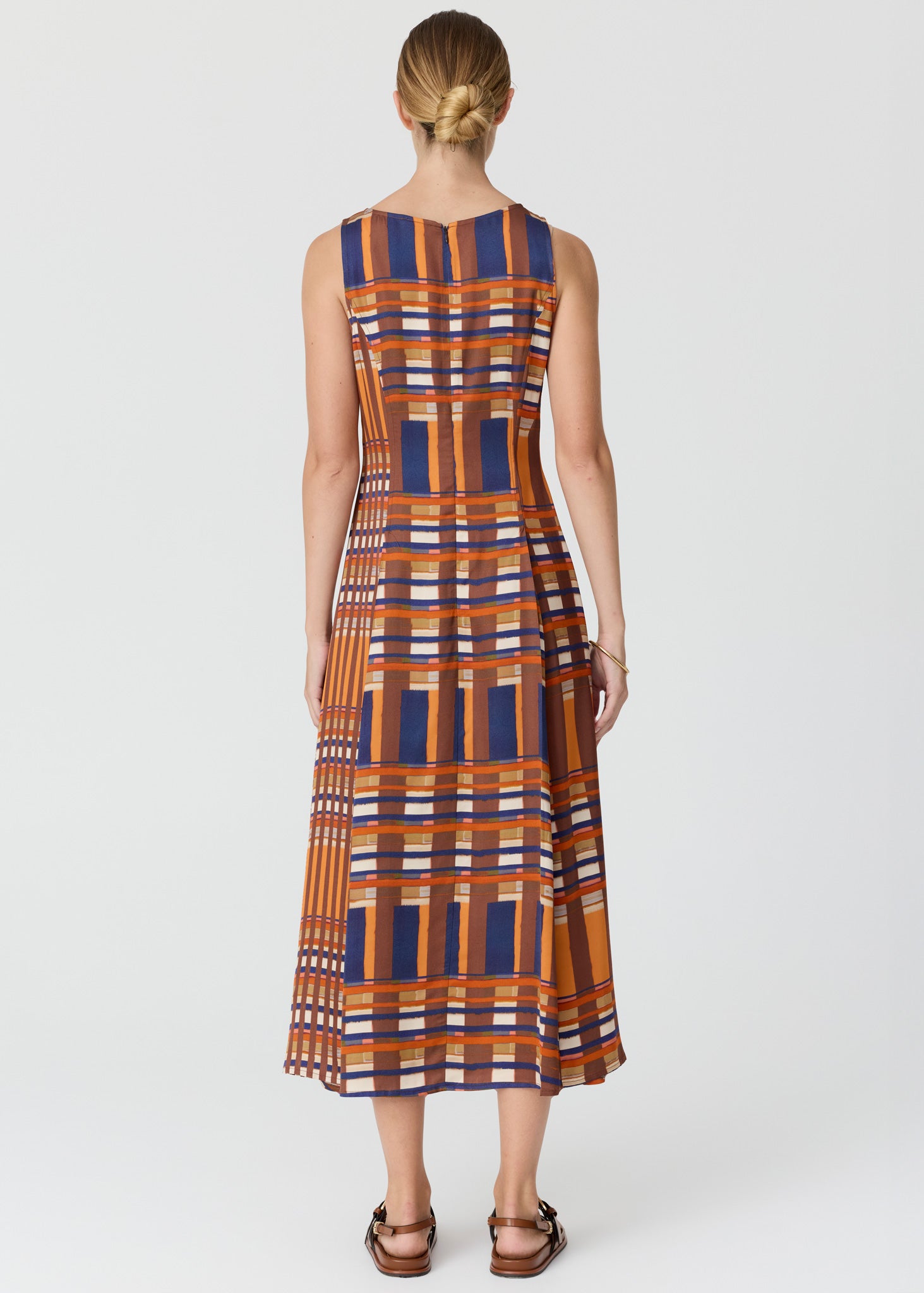 POL Lattice Gathered Dress Amber Check