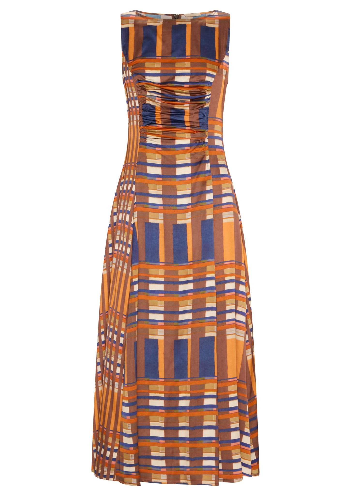 POL Lattice Gathered Dress Amber Check