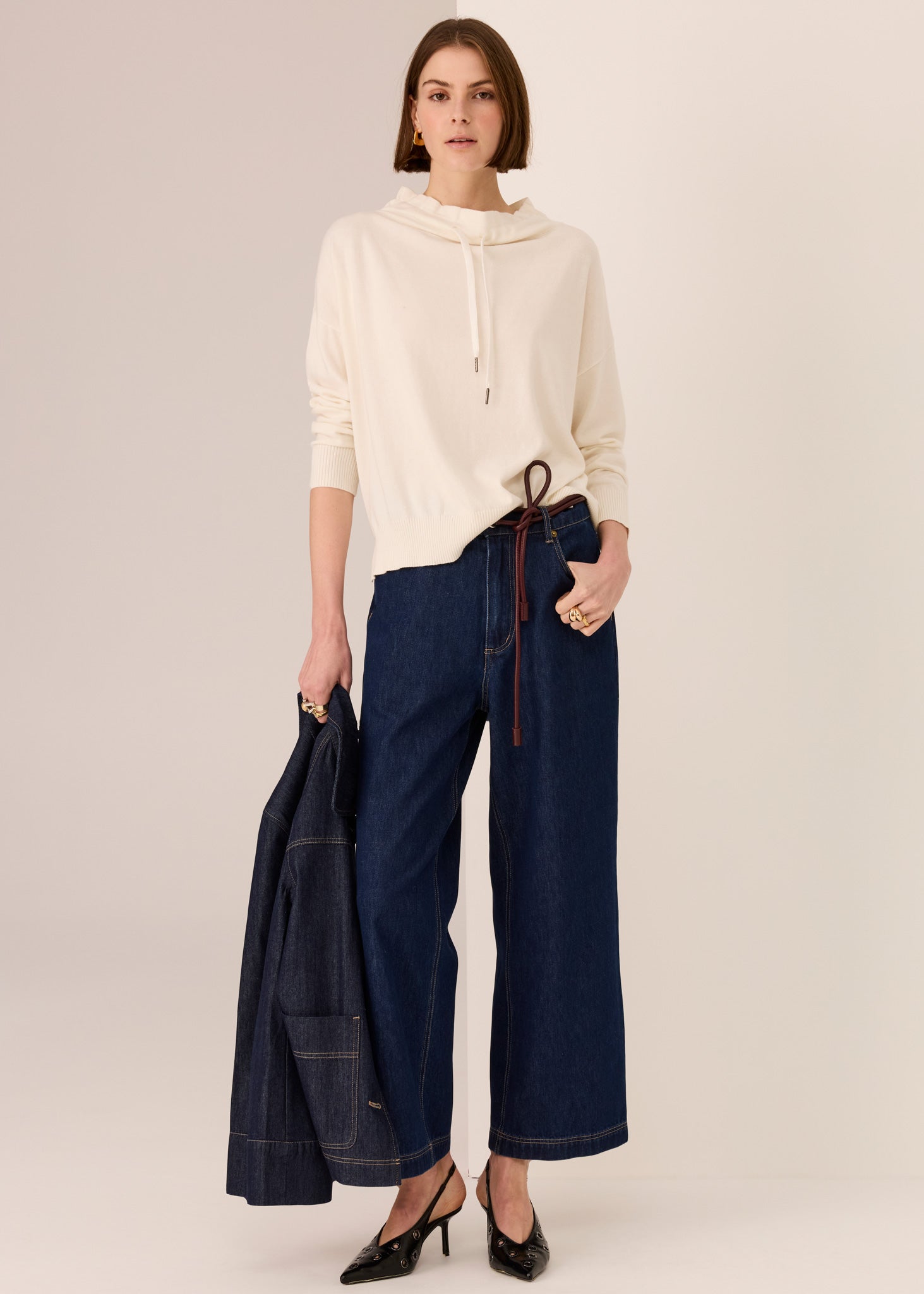 Pol Rowan Drawcord Knit Ivory