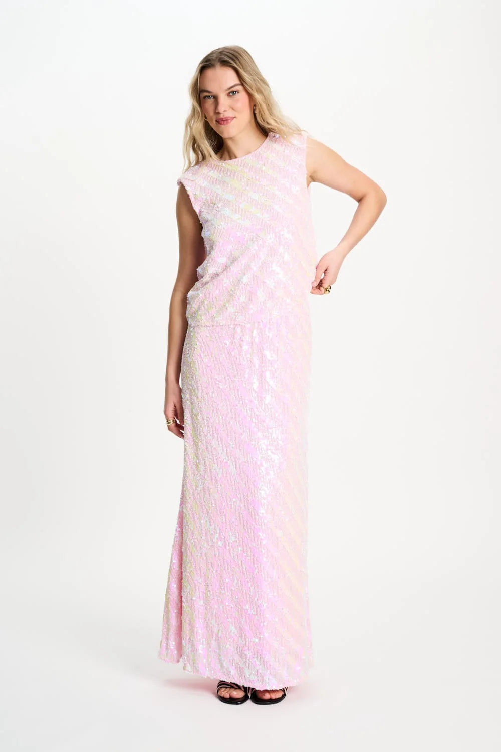 Pom Skirt Sequins Shell Pink