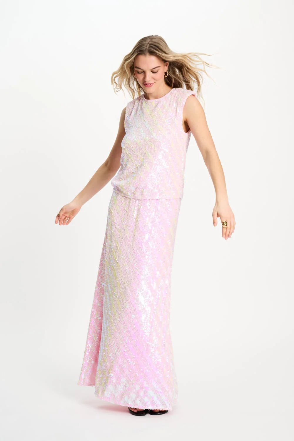 Pom Skirt Sequins Shell Pink