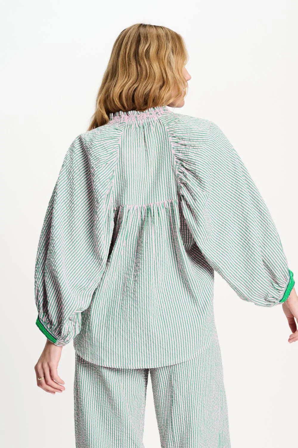 Pom Seersucker Green Pink Blouse